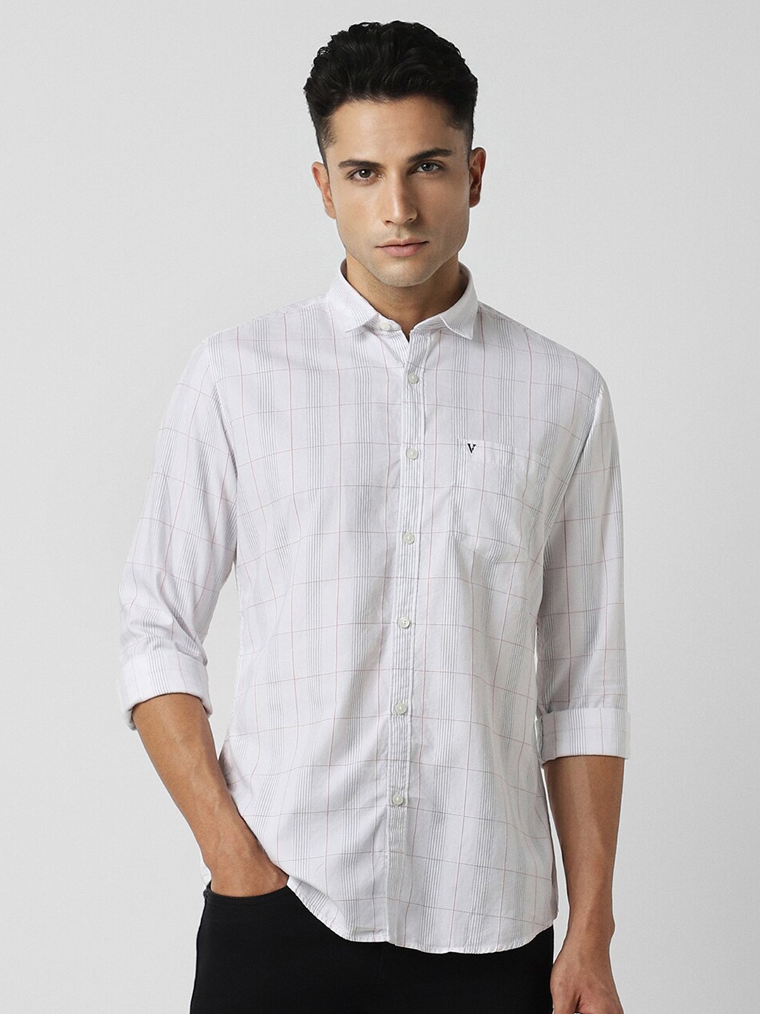 

Van Heusen Sport Slim Fit Grid Tattersall Checked Opaque Pure Cotton Casual Shirt, White