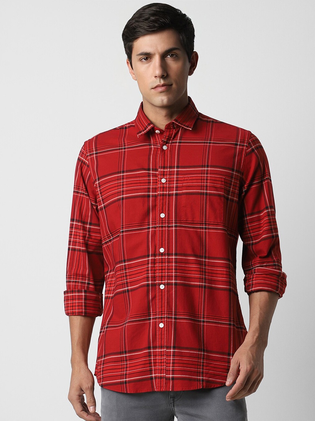 

Van Heusen Sport Other Checked Slim Fit Casual Shirt, Red