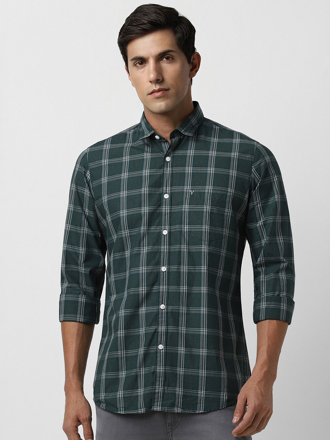 

Van Heusen Sport Checked Slim Fit Pure Cotton Casual Shirt, Green