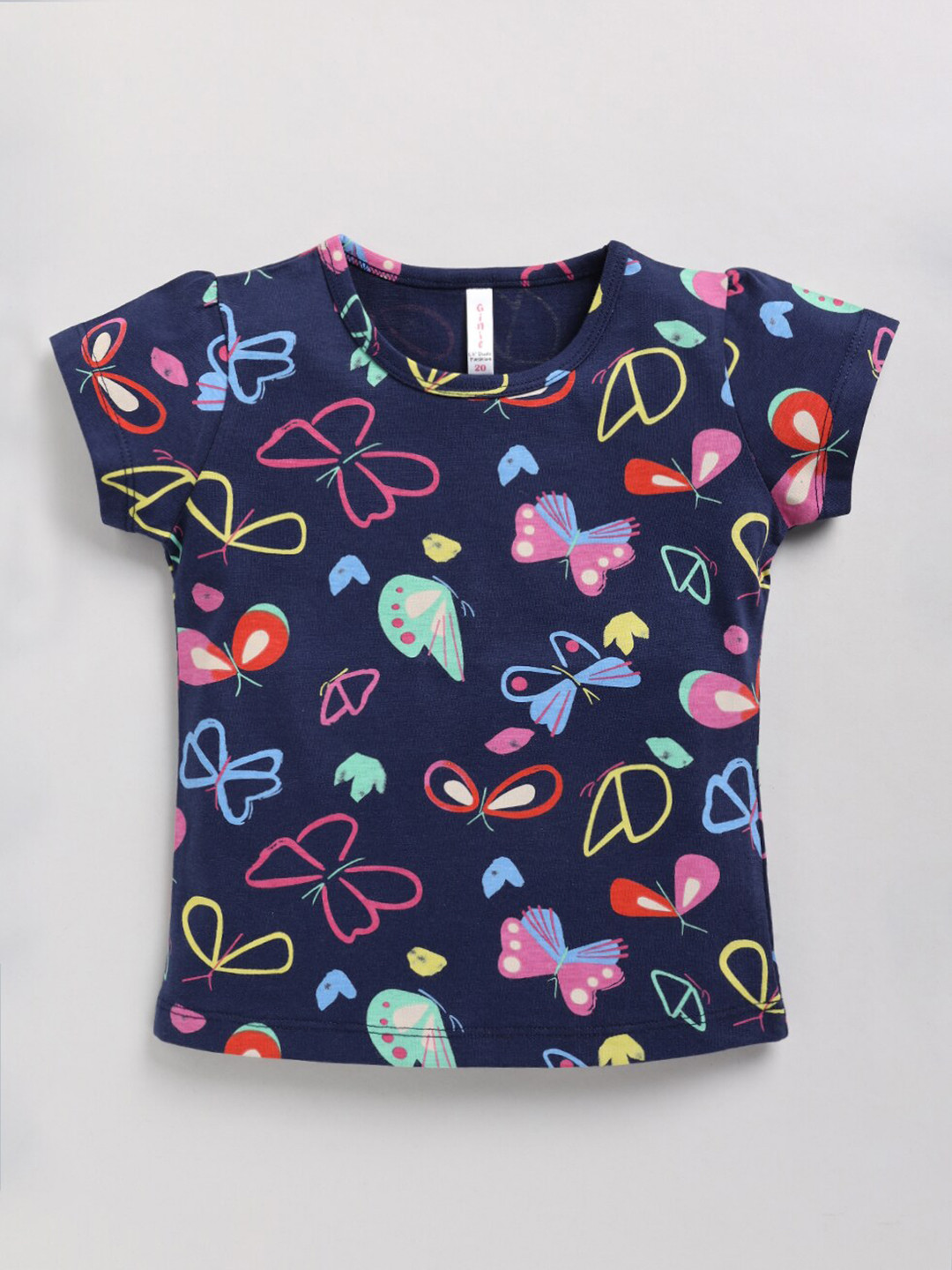 

Ginie Conversational Printed Puff Sleeve Cotton Top, Navy blue