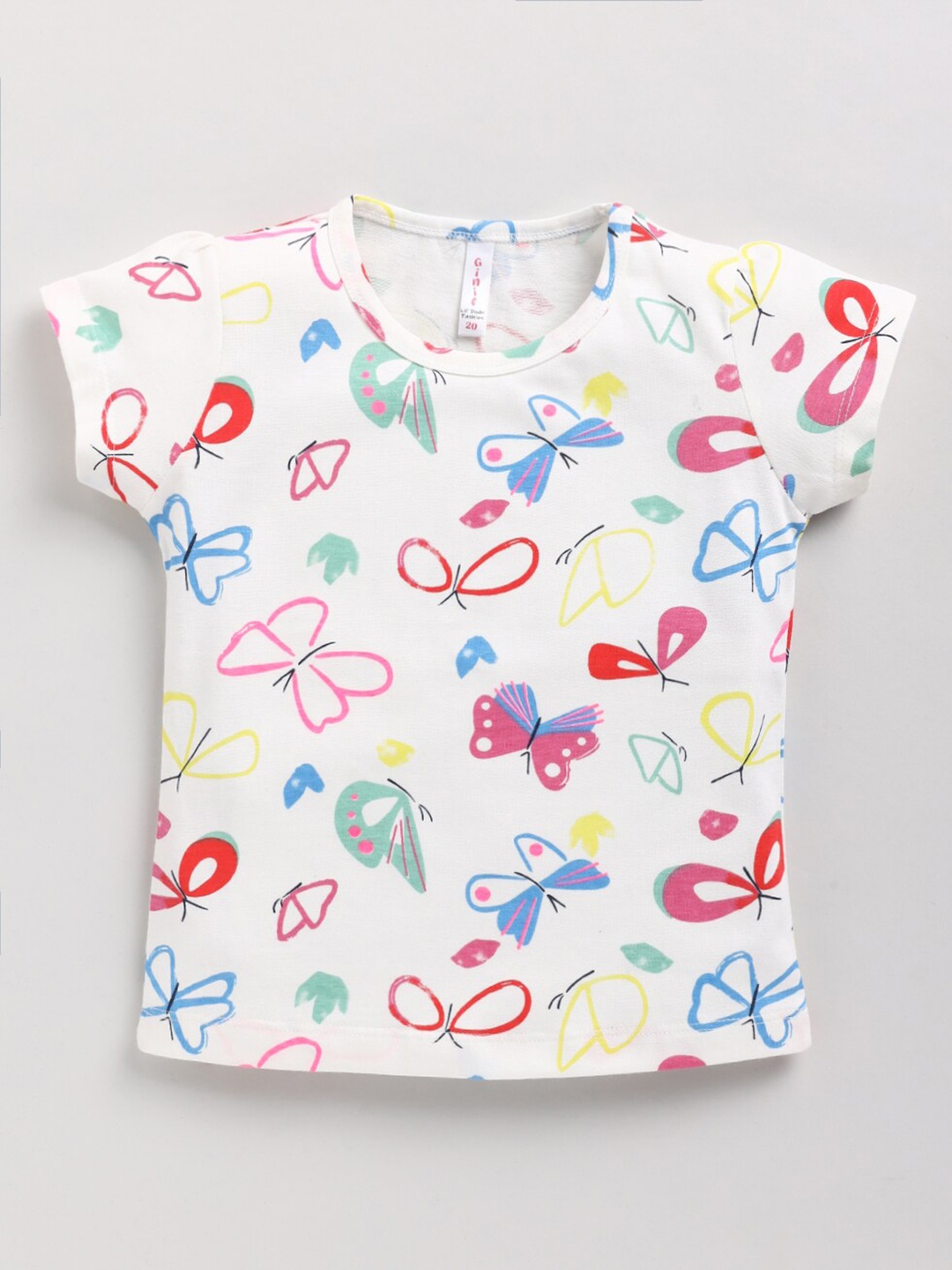 

Ginie Conversational Printed Puff Sleeve Cotton Top, White
