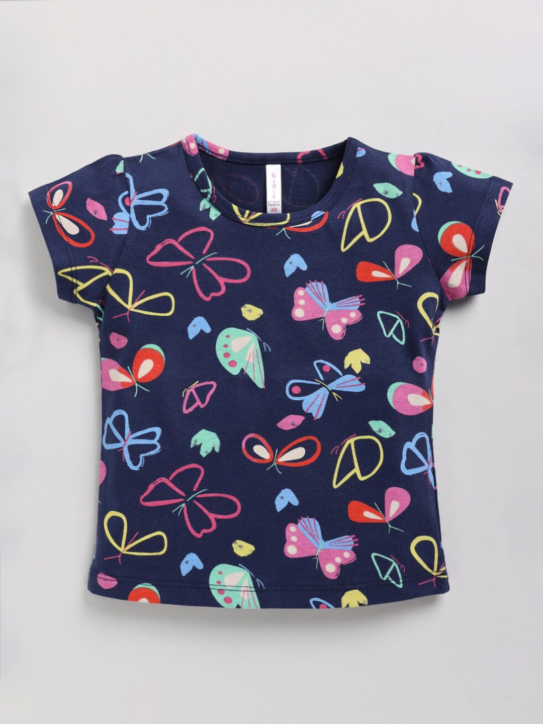 

Ginie Conversational Printed Puff Sleeve Cotton Top, Navy blue