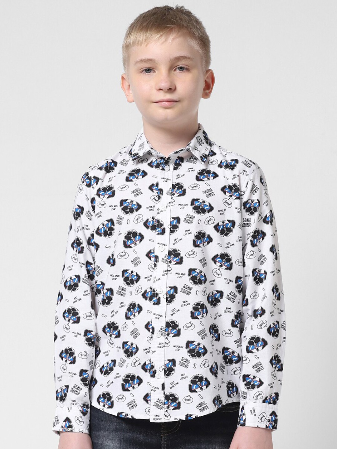 

Jack & Jones Junior Boys Slim Fit Conversational Printed Pure Cotton Casual Shirt, White