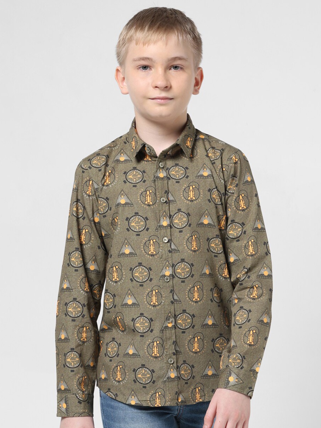 

Jack & Jones Junior Boys Slim Fit Conversational Printed Pure Cotton Casual Shirt, Green