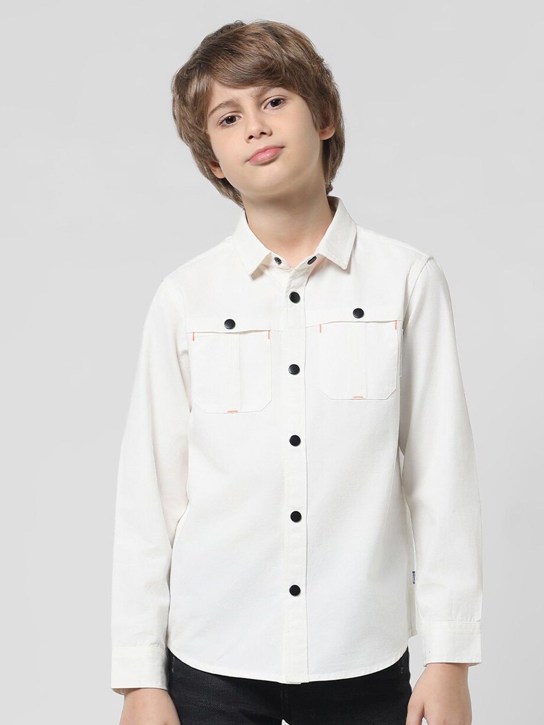 

Jack & Jones Junior Boys Spread Collar Long Sleeves Pure Cotton Casual Shirt, White