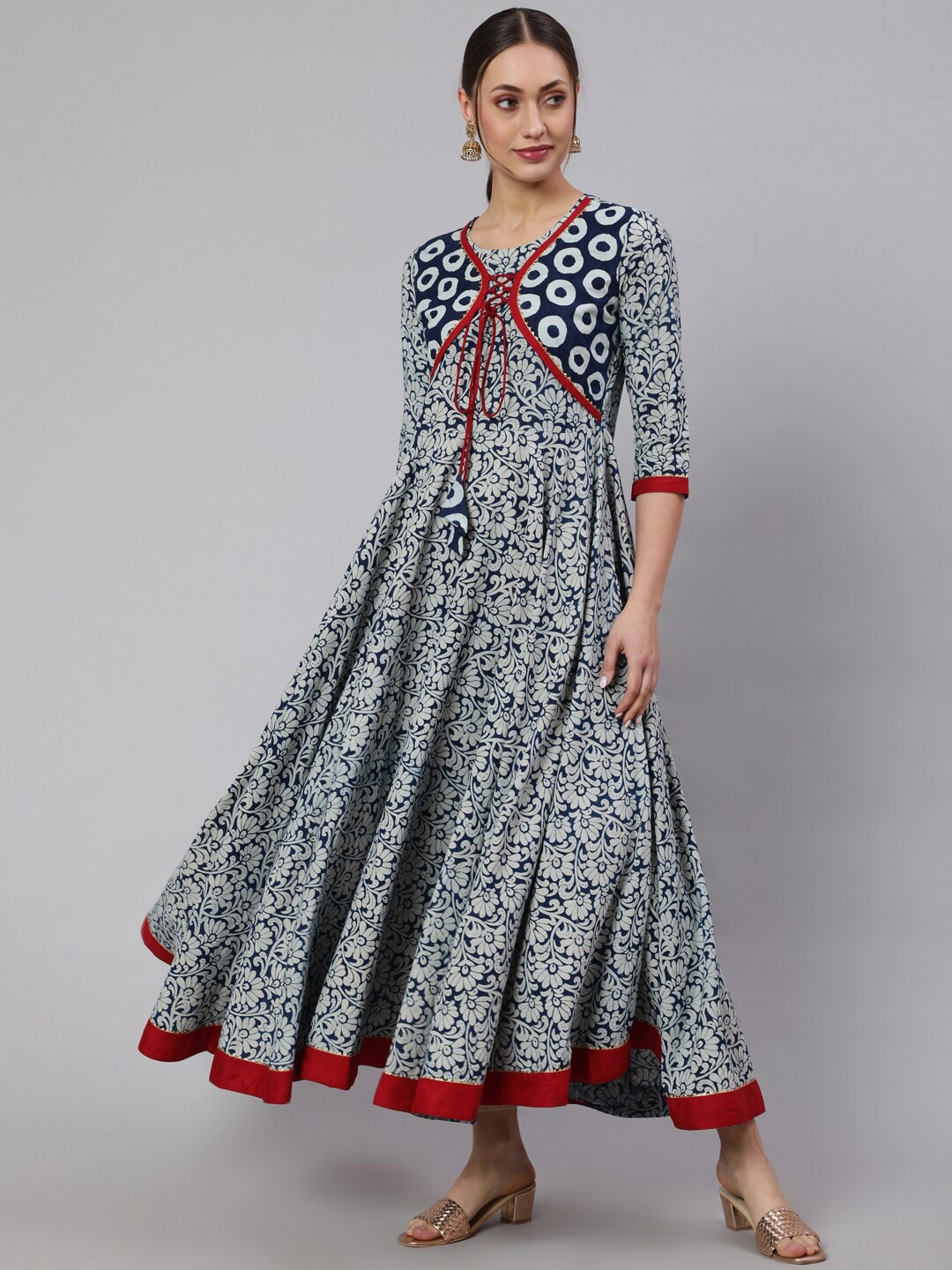

GLAM ROOTS Ethnic Motifs Printed Anarkali Kurta, Blue