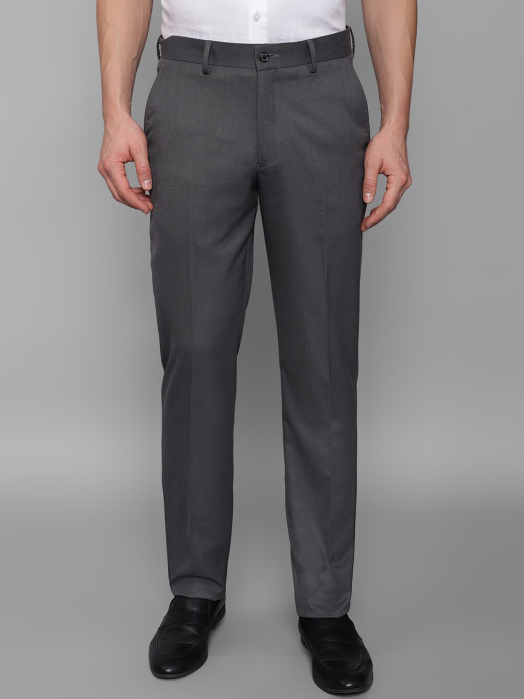 

Louis Philippe Men Slim Fit Mid-Rise Plain Formal Trousers, Grey