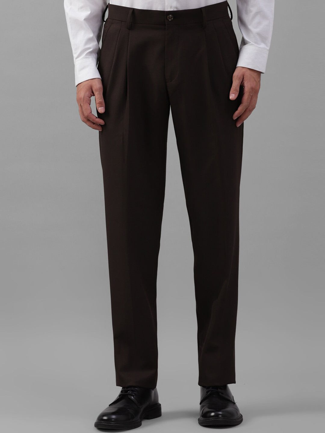 

Louis Philippe Men Mid-Rise Regular Fit Pleated Formal Trousers, Brown