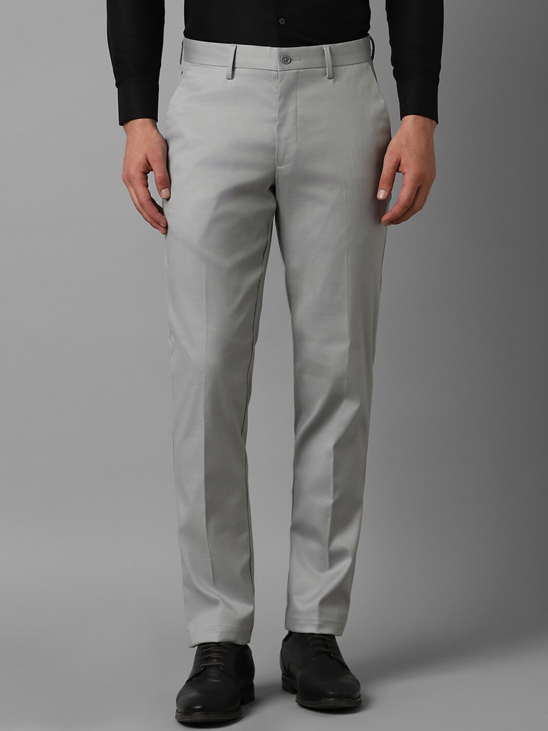 

Louis Philippe Men Slim Fit Checked Formal Trousers, Grey