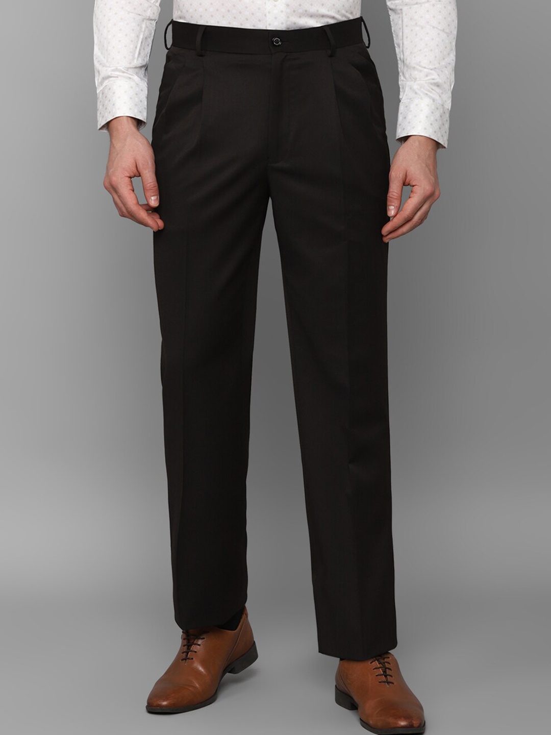 

Louis Philippe Men Regular Fit Mid-Rise Plain Formal Trousers, Brown