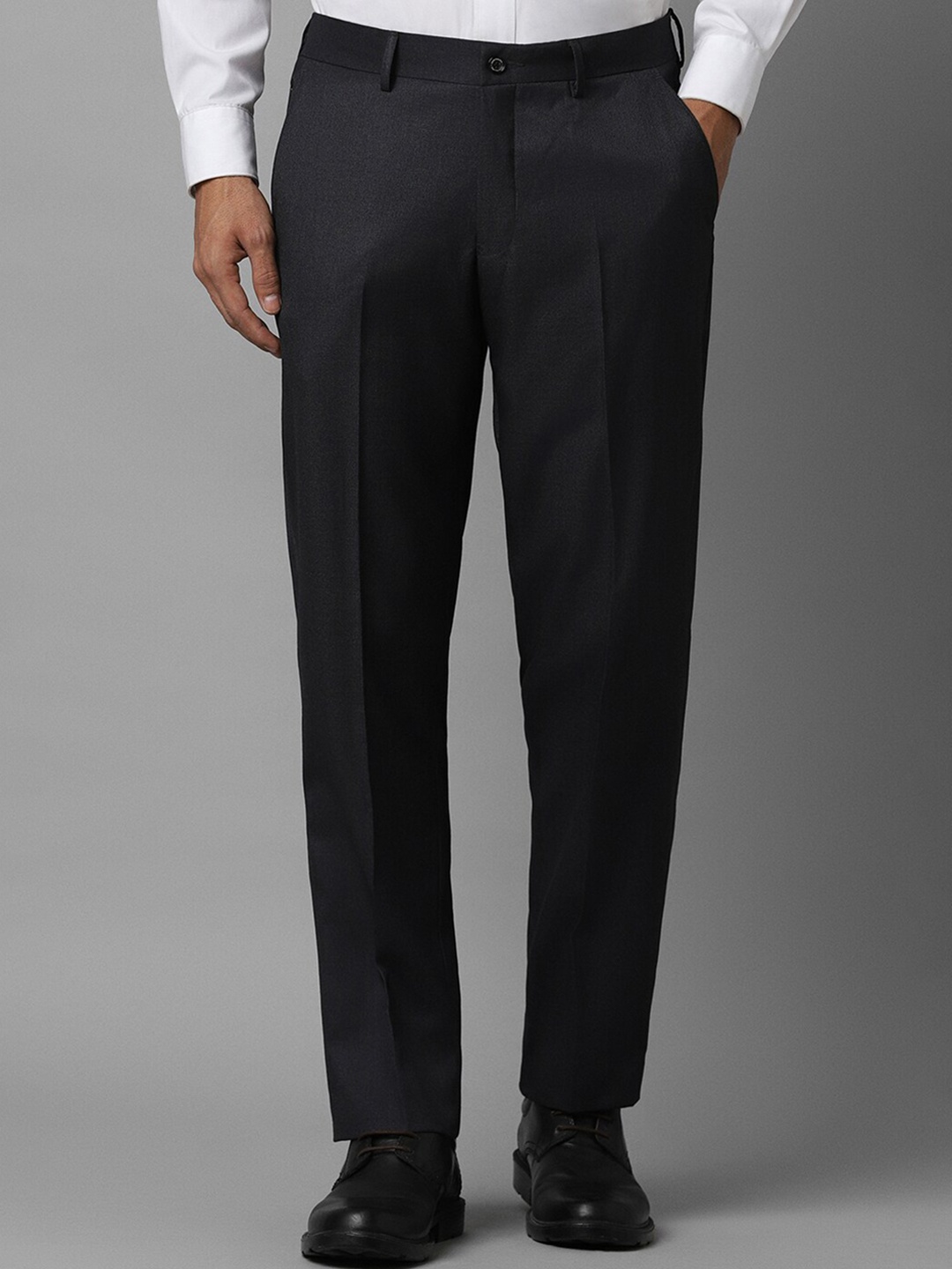 

Louis Philippe Men Regular Fit Mid-Rise Plain Formal Trousers, Grey