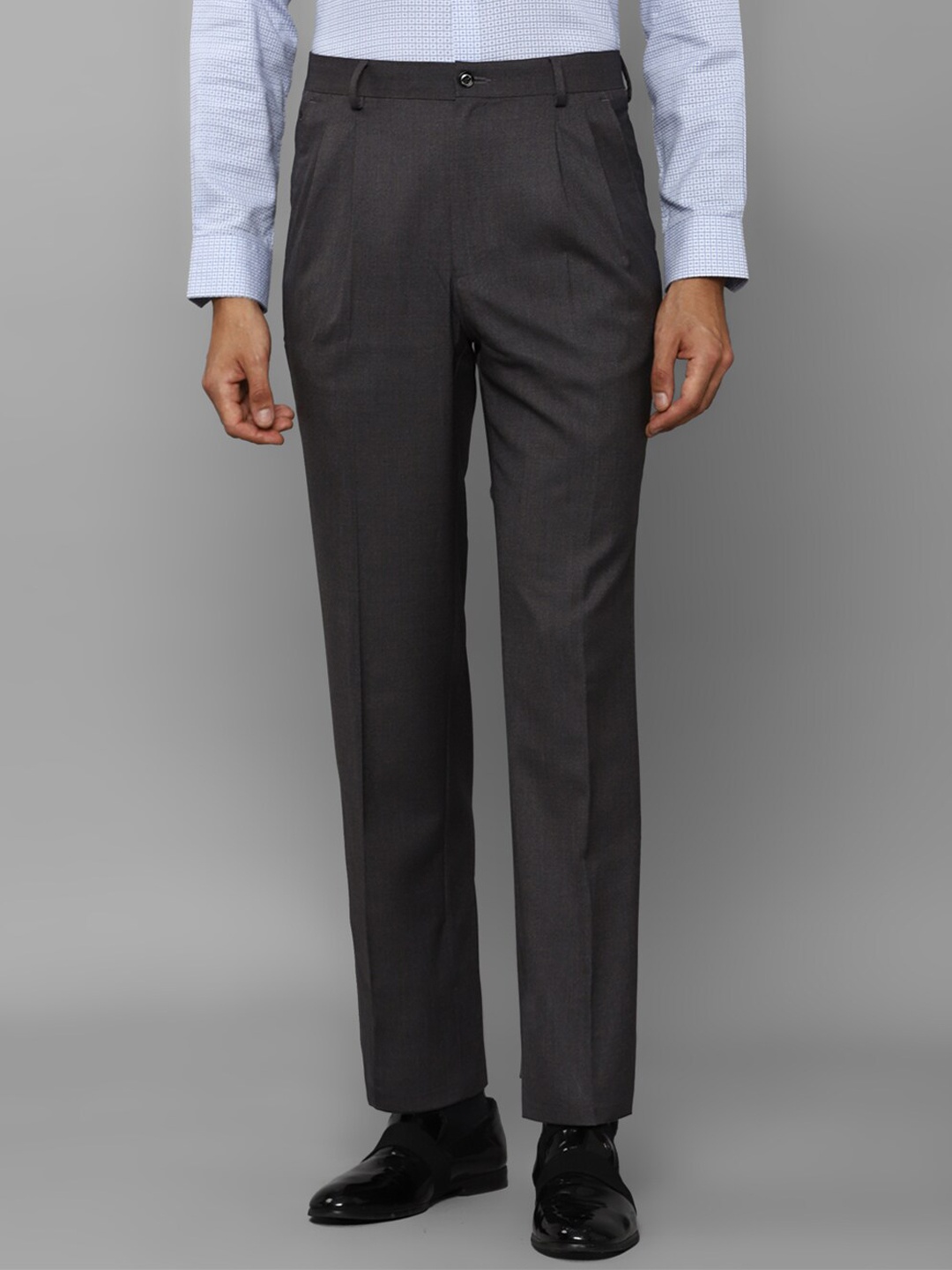 

Louis Philippe Men Regular Fit Mid-Rise Pleated Formal Trousers, Grey