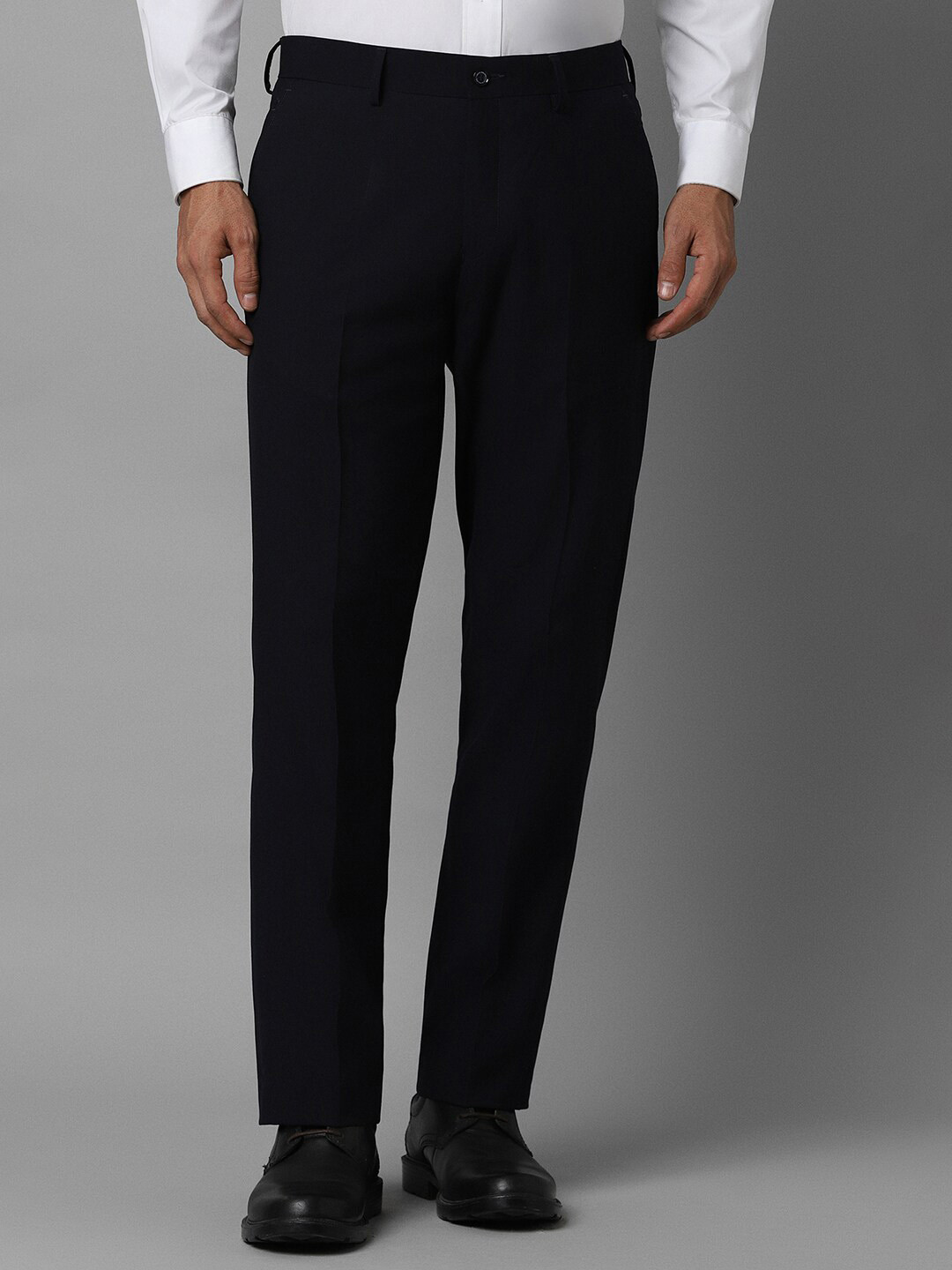 

Louis Philippe Men Regular Fit Flat-Front Terylene Formal Trousers, Black