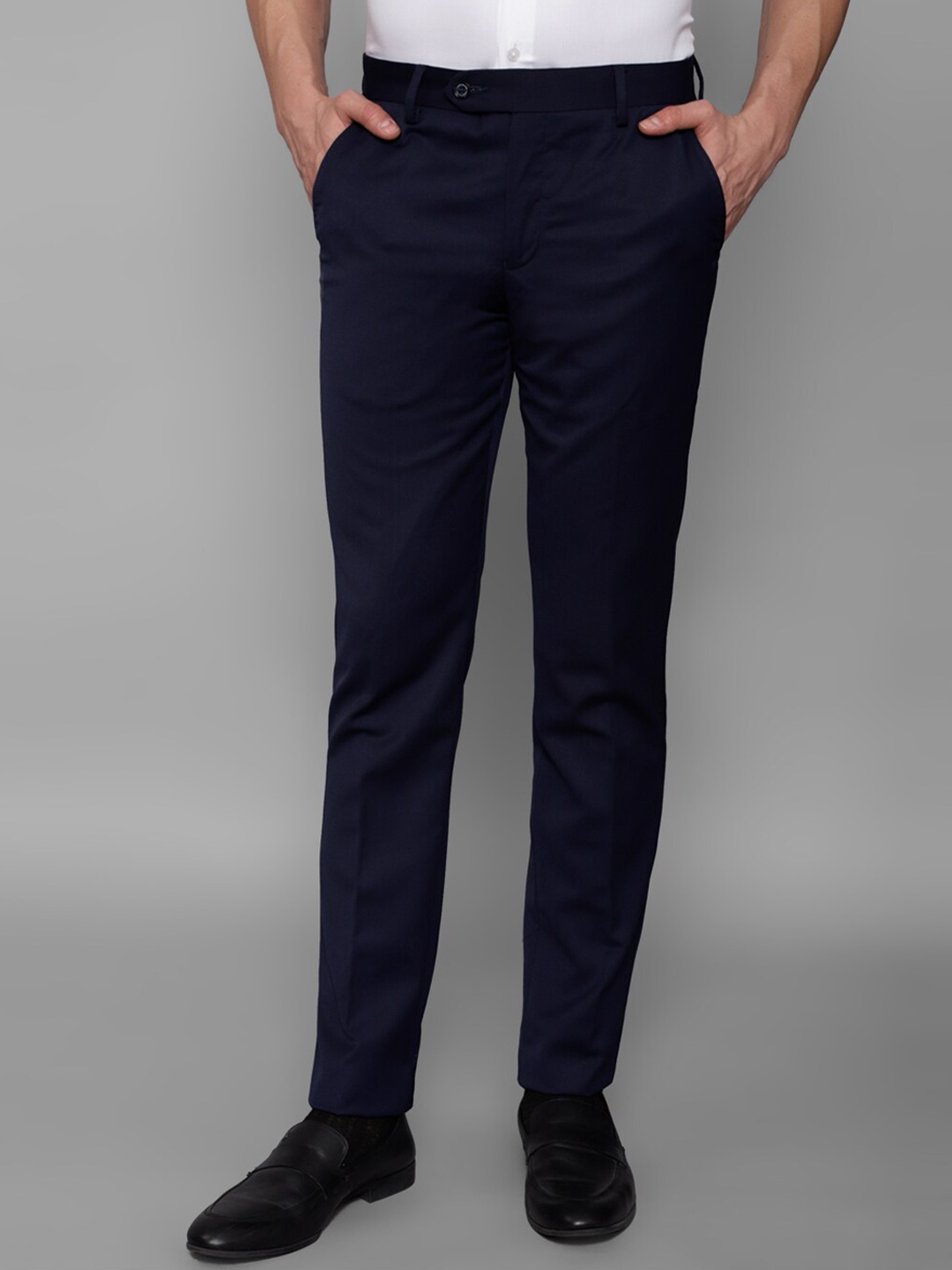 

Louis Philippe Men Slim Fit Mid-Rise Chinos Formal Trousers, Navy blue