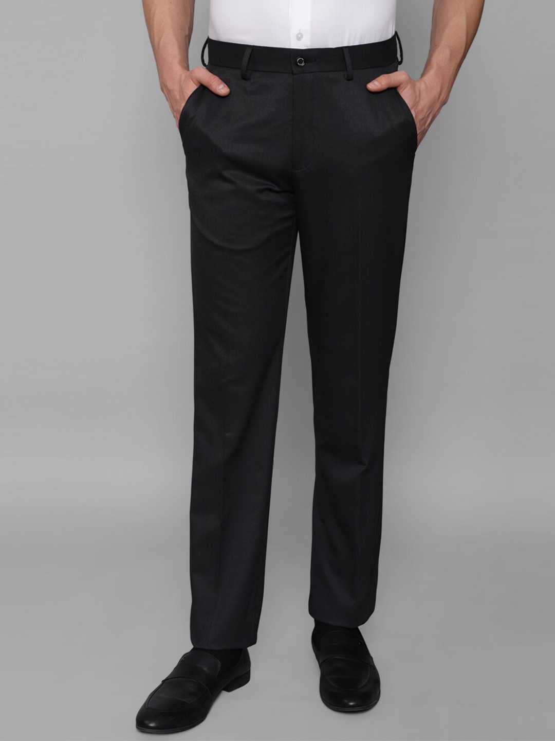 

Louis Philippe Men Regular Fit Flat-Front Formal Trousers, Black