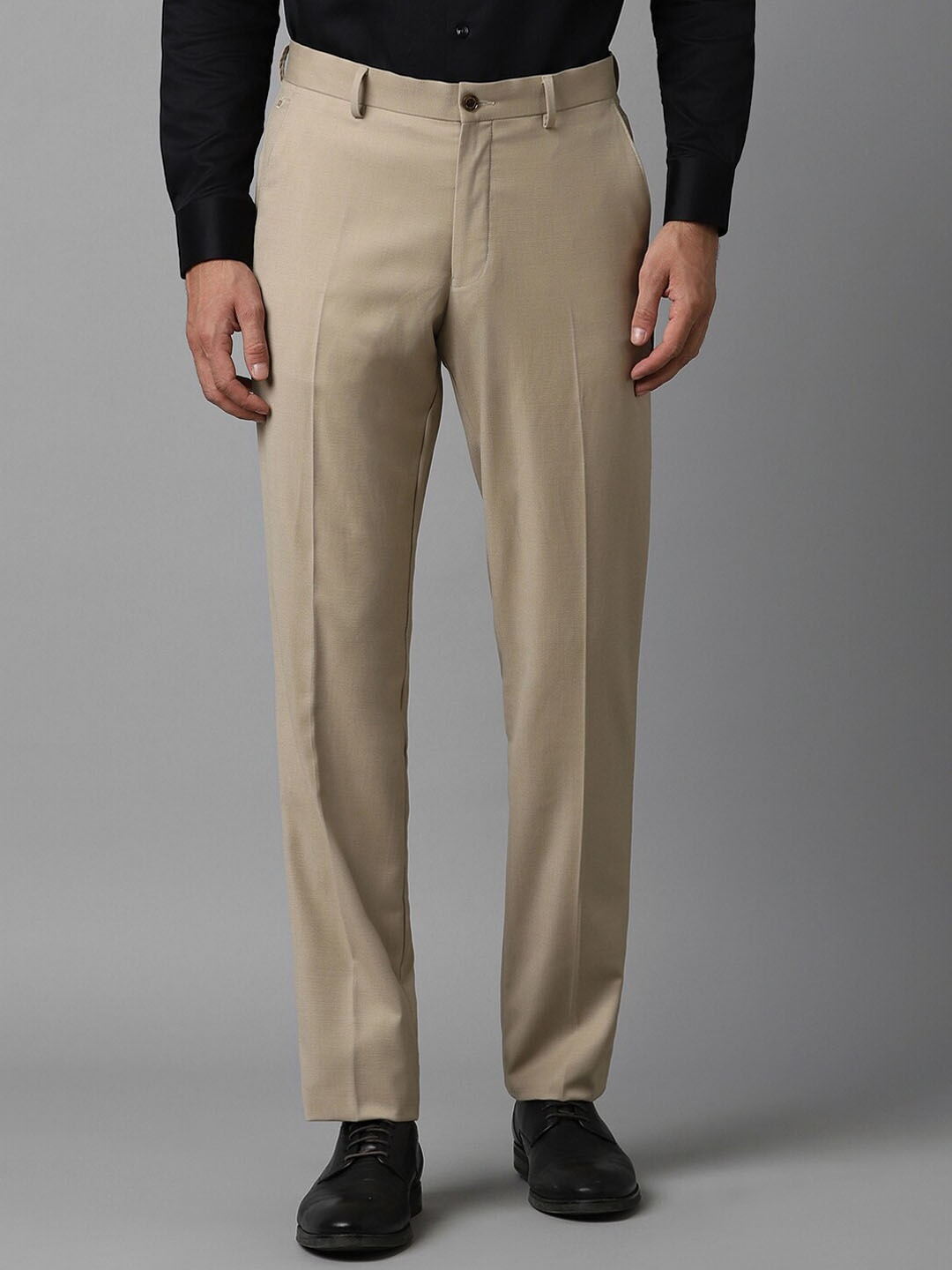 

Louis Philippe Men Slim Fit Mid Rise Formal Trousers, Beige