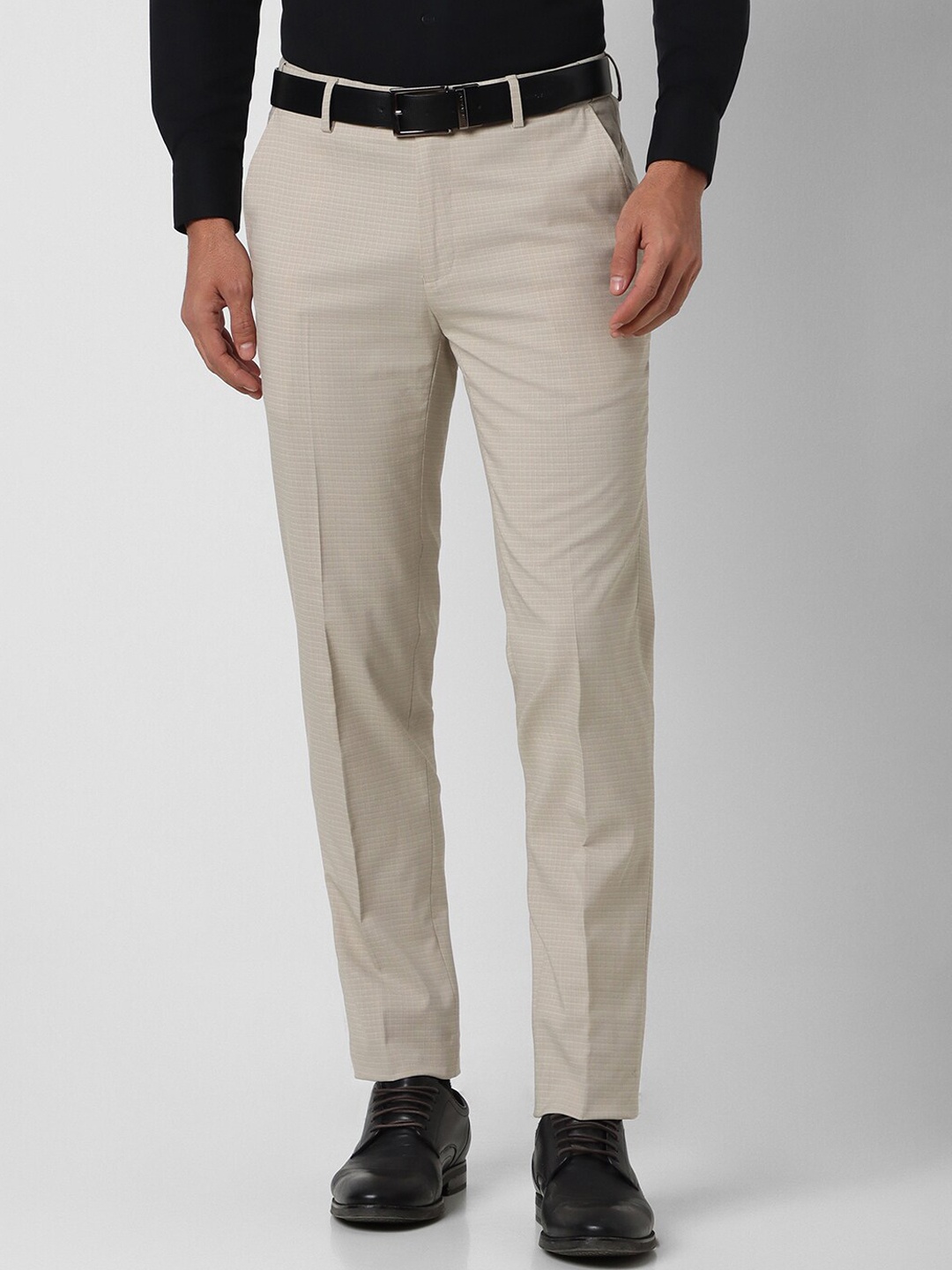 

Peter England Men Slim Fit Mid-Rise Formal Trousers, Beige