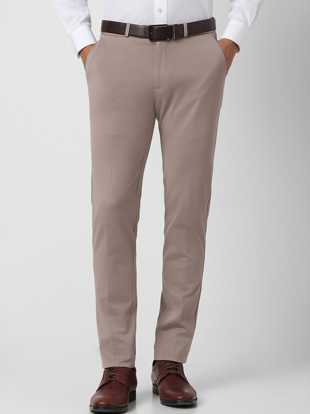 

Peter England Men Slim Fit Mid-Rise Formal Trousers, Brown