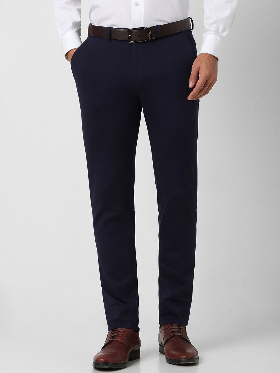

Peter England Men Mid-Rise Slim Fit Formal Trousers, Navy blue