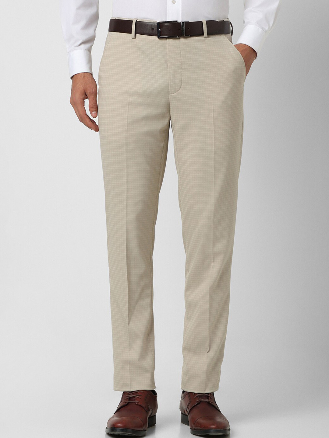 

Peter England Men Slim Fit Mid-Rise Formal Trousers, Beige