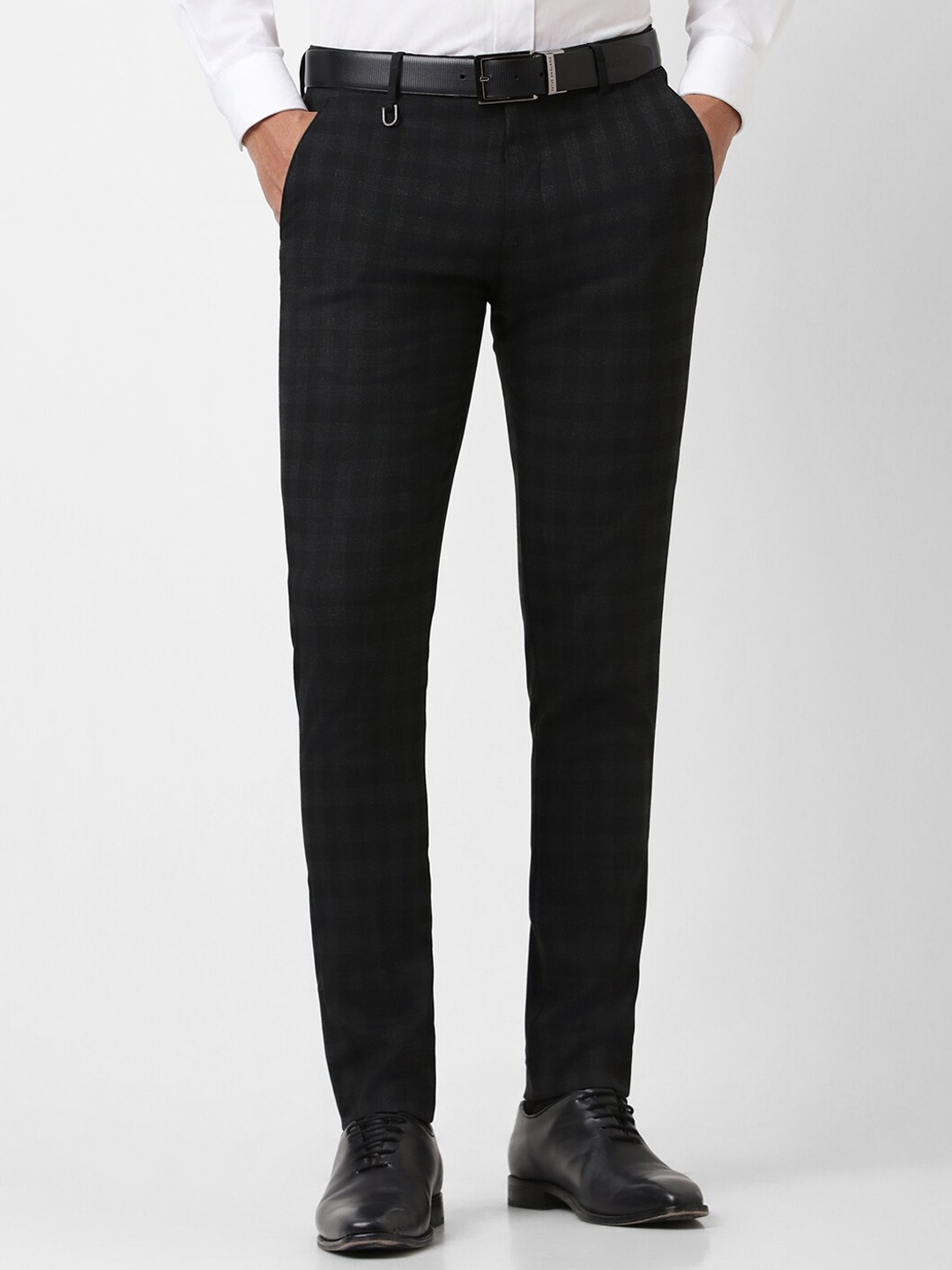 

Peter England Men Checked Mid-Rise Slim Fit Formal Trousers, Black