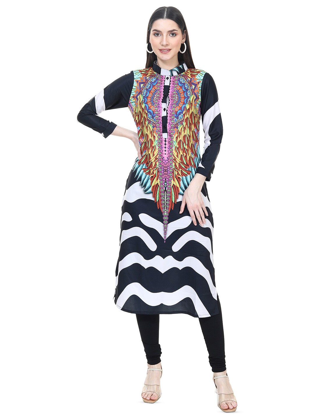 

TSM Abstract Printed Straight Kurta, Black