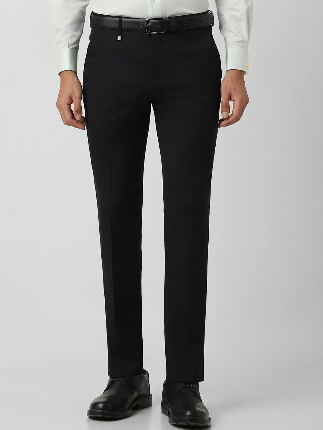 

V Dot Men Skinny Fit Mid Rise Formal Trousers, Black