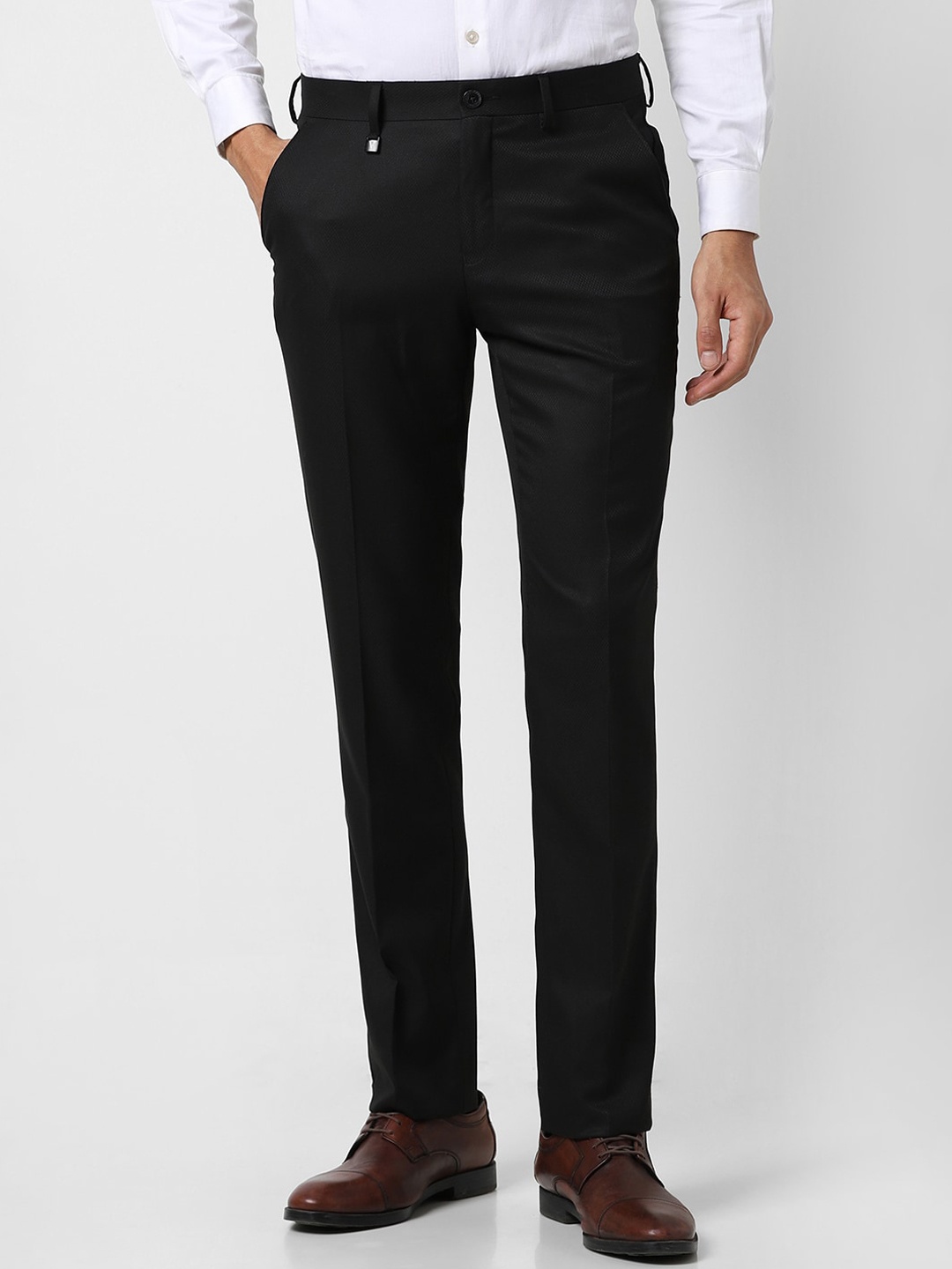 

V Dot Men Mid Rise Skinny Fit Plain Formal Trousers, Black