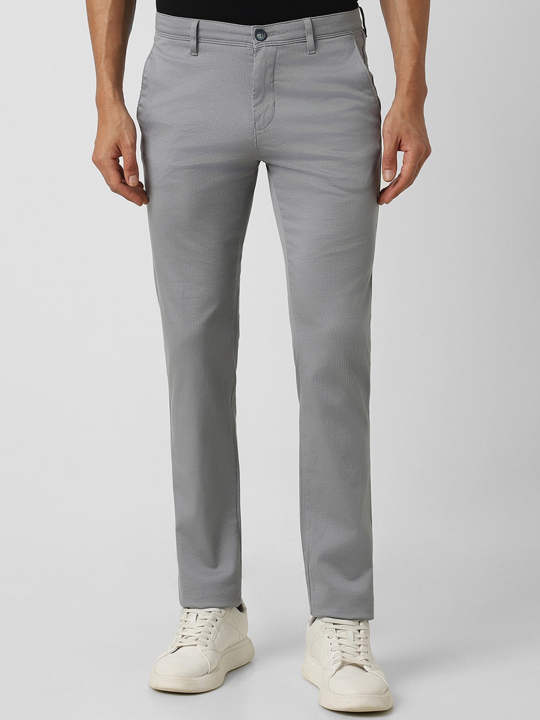 

V Dot Men Mid Rise Slim Fit Plain Cotton Chions Trousers, Grey