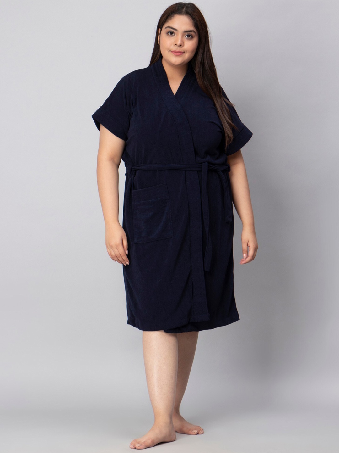 HotGown Plus Size Short Sleeved Bath Robe, Navy blue