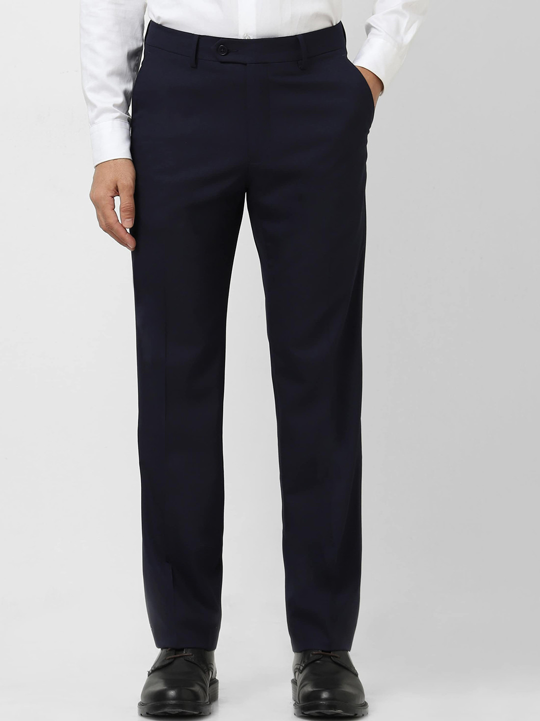 

Van Heusen Men Slim Fit Mid Rise Formal Trousers, Navy blue