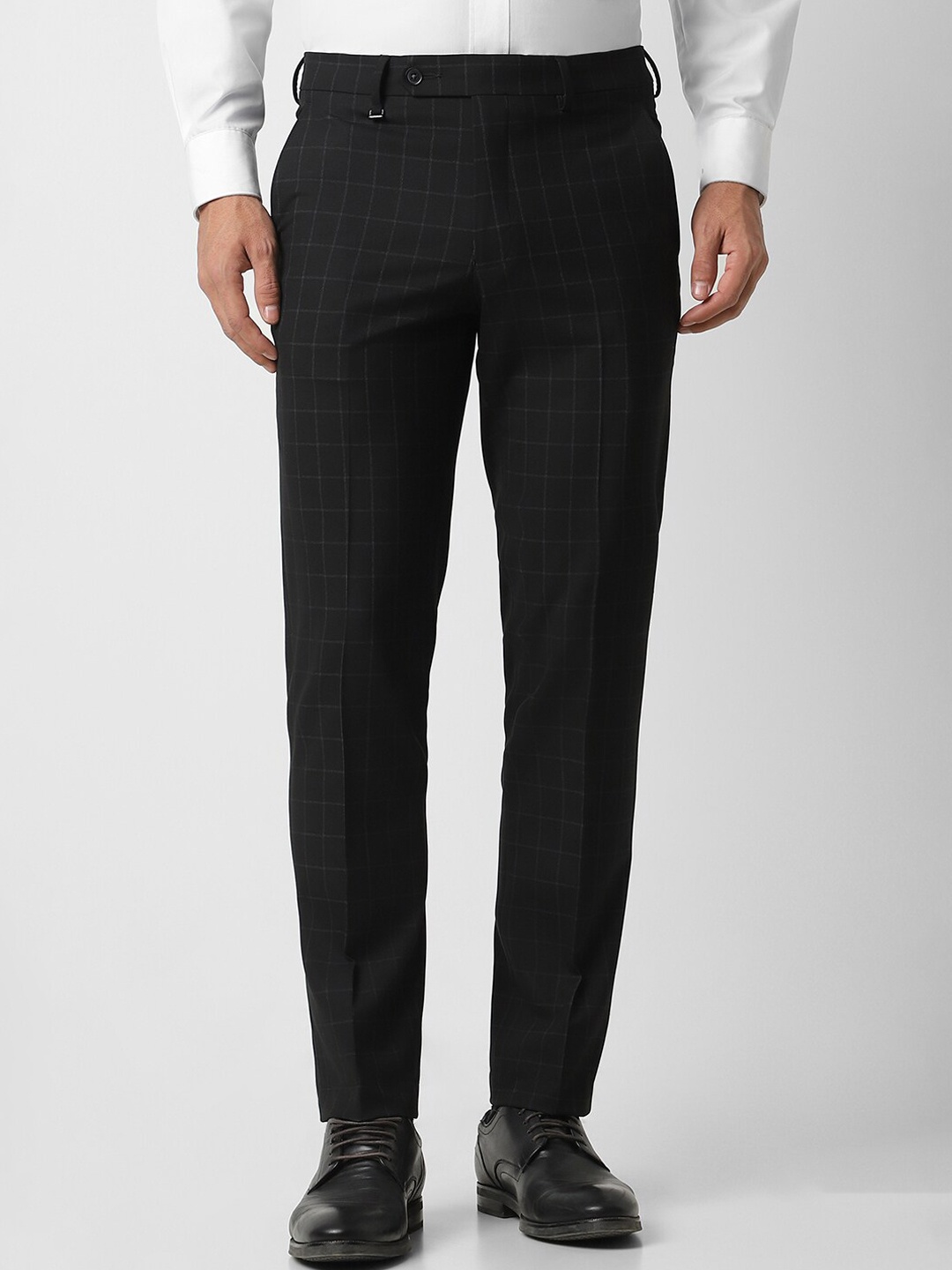 

Van Heusen Men Checked Slim Fit Formal Trousers, Black