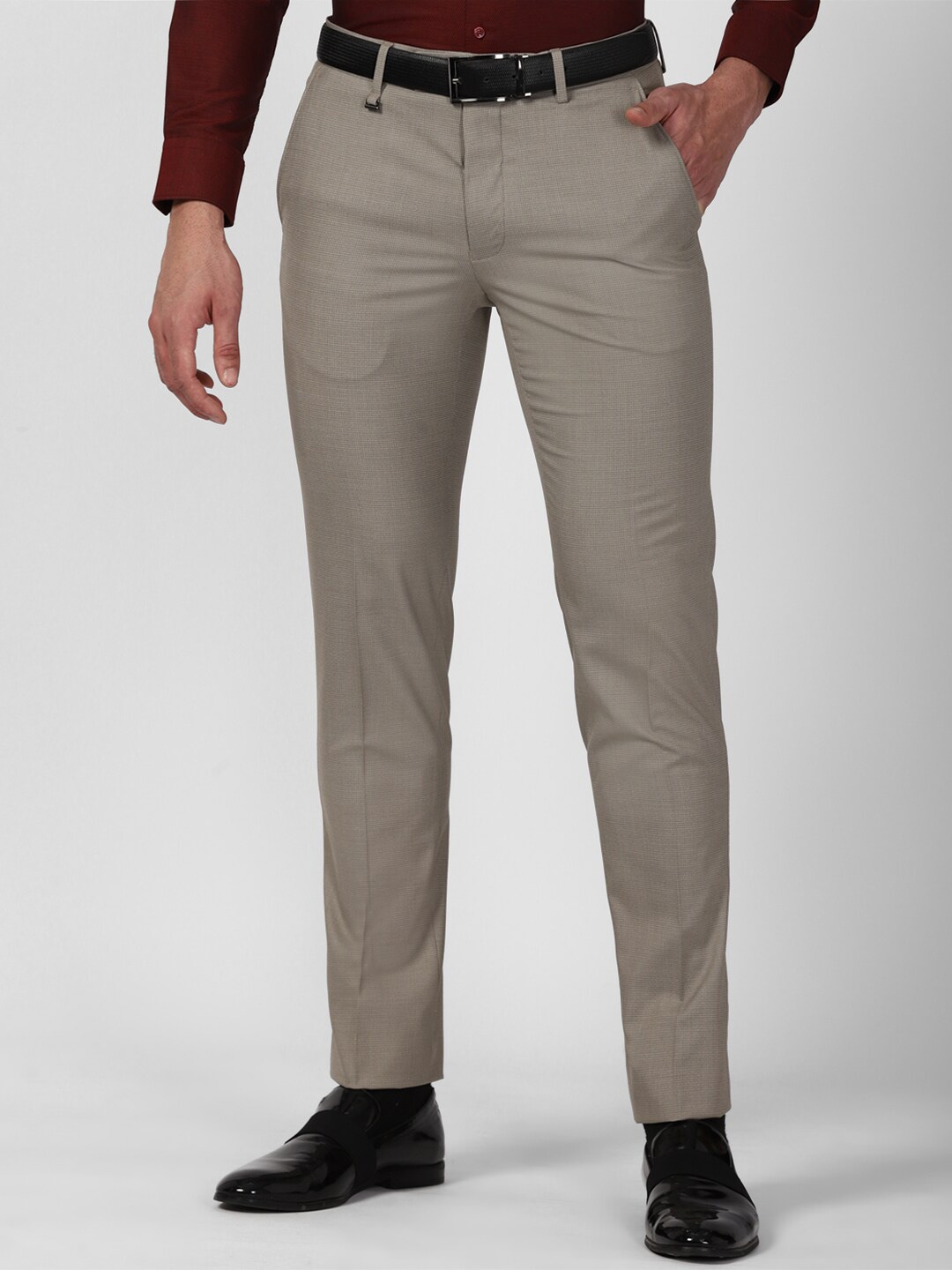 

Van Heusen Men Slim Fit Mid Rise Formal Trousers, Beige