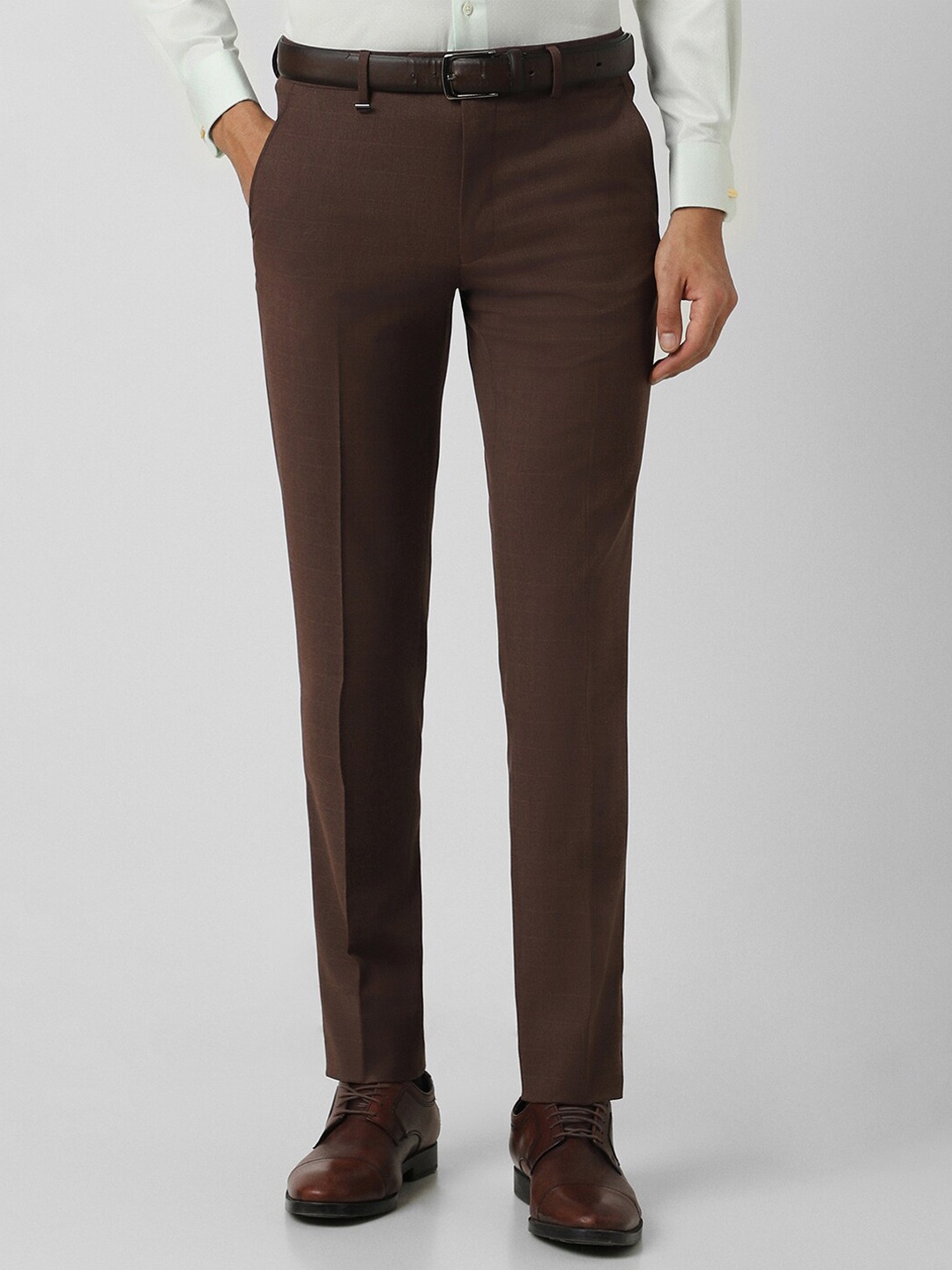 

Van Heusen Men Slim Fit Mid Rise Formal Trousers, Brown