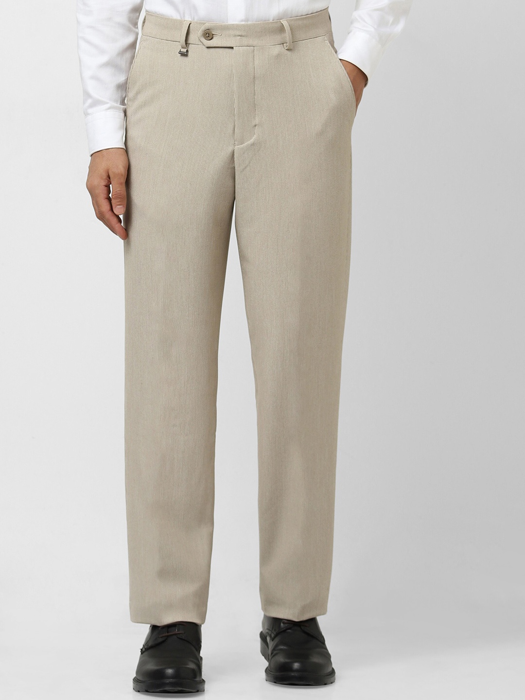 

Van Heusen Men Mid Rise Plain Formal Trousers, Beige