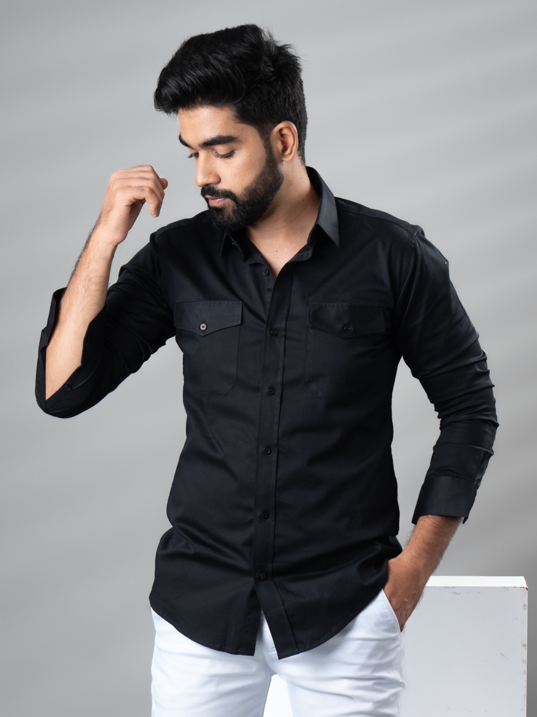 

Urban Scissors India Slim Fit Pure Cotton Casual Shirt, Black