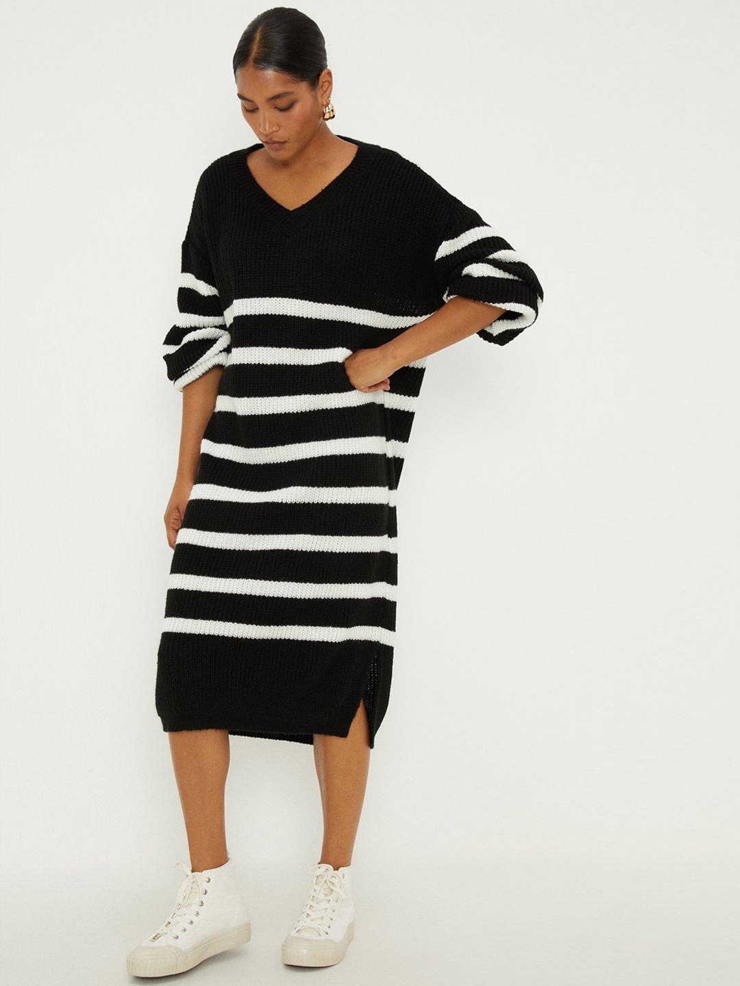 

DOROTHY PERKINS Striped Acrylic Jumper Midi Dress, Black