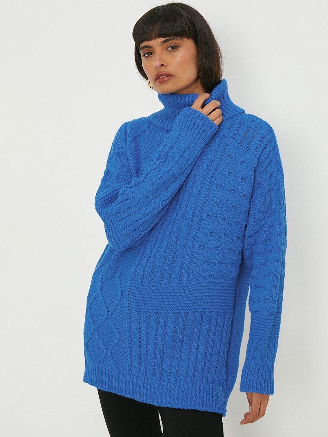 

DOROTHY PERKINS Cable Knit Longline Acrylic Pullover, Blue