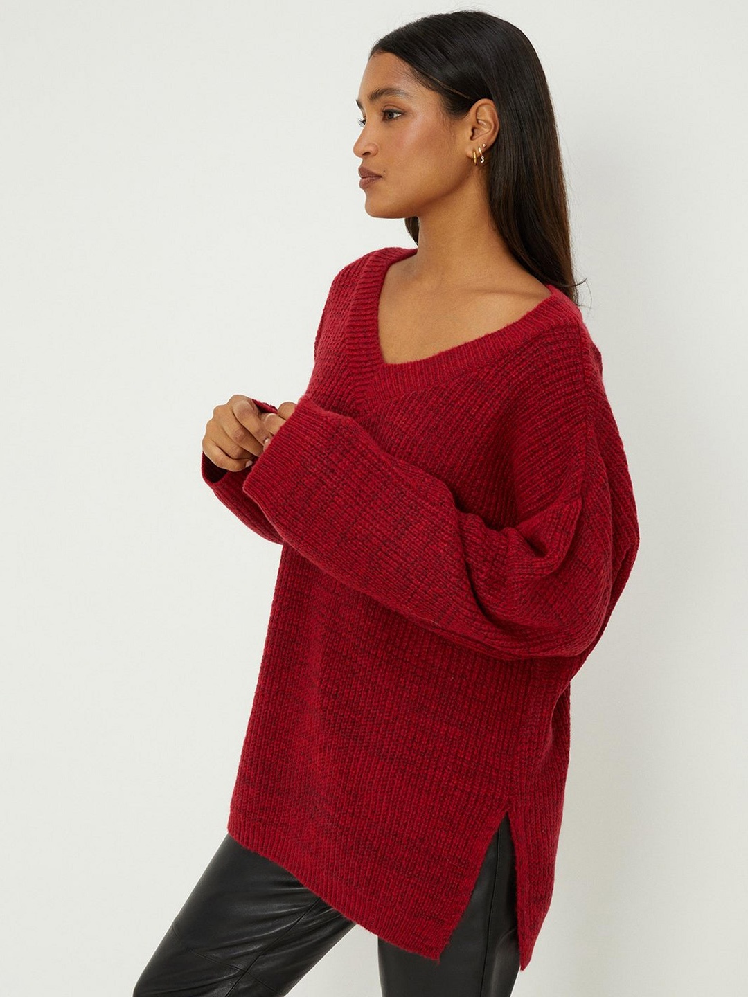 

DOROTHY PERKINS Ribbed Longline Pullover, Maroon