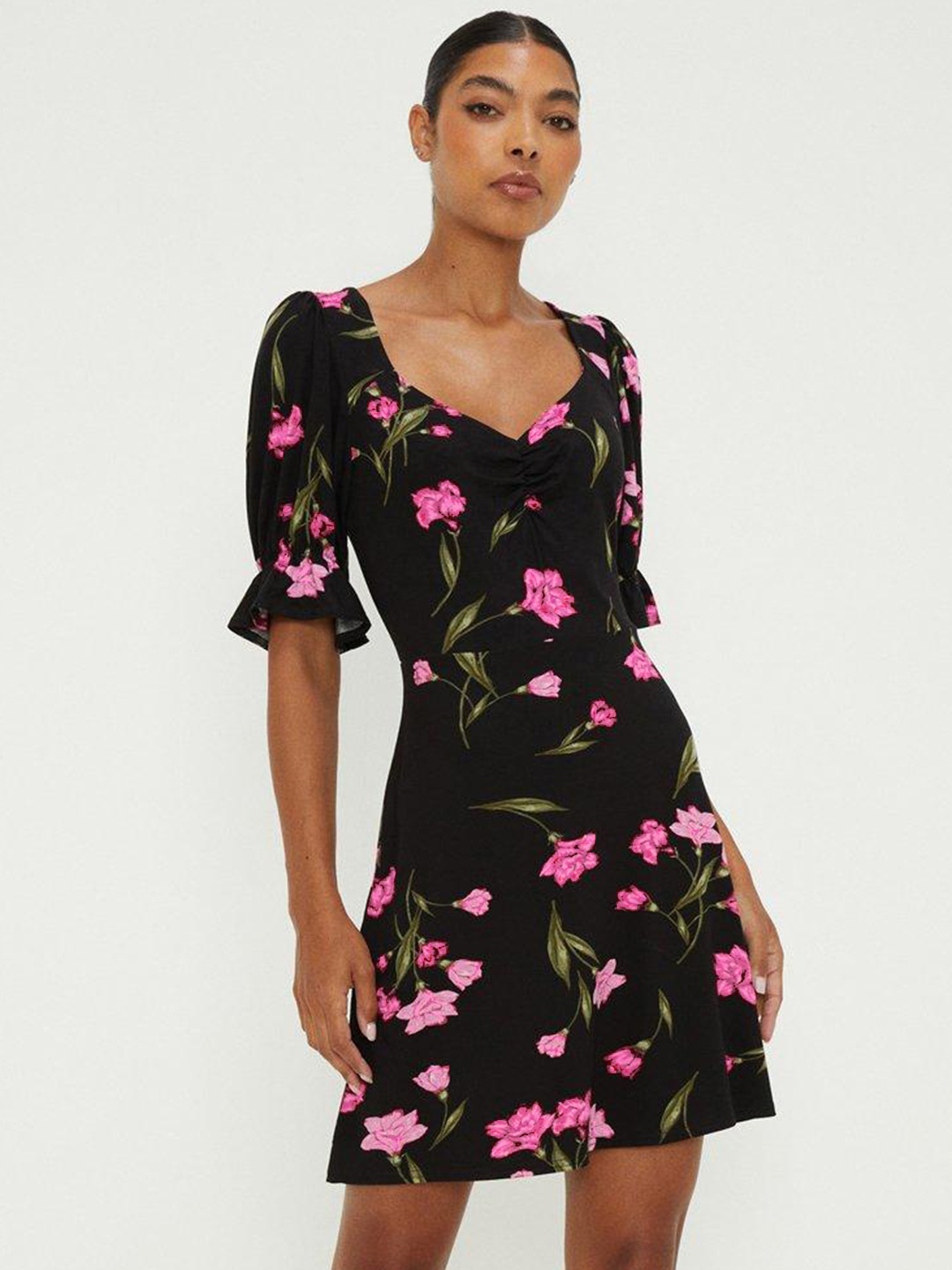 

DOROTHY PERKINS Floral Print A-Line Dress, Black