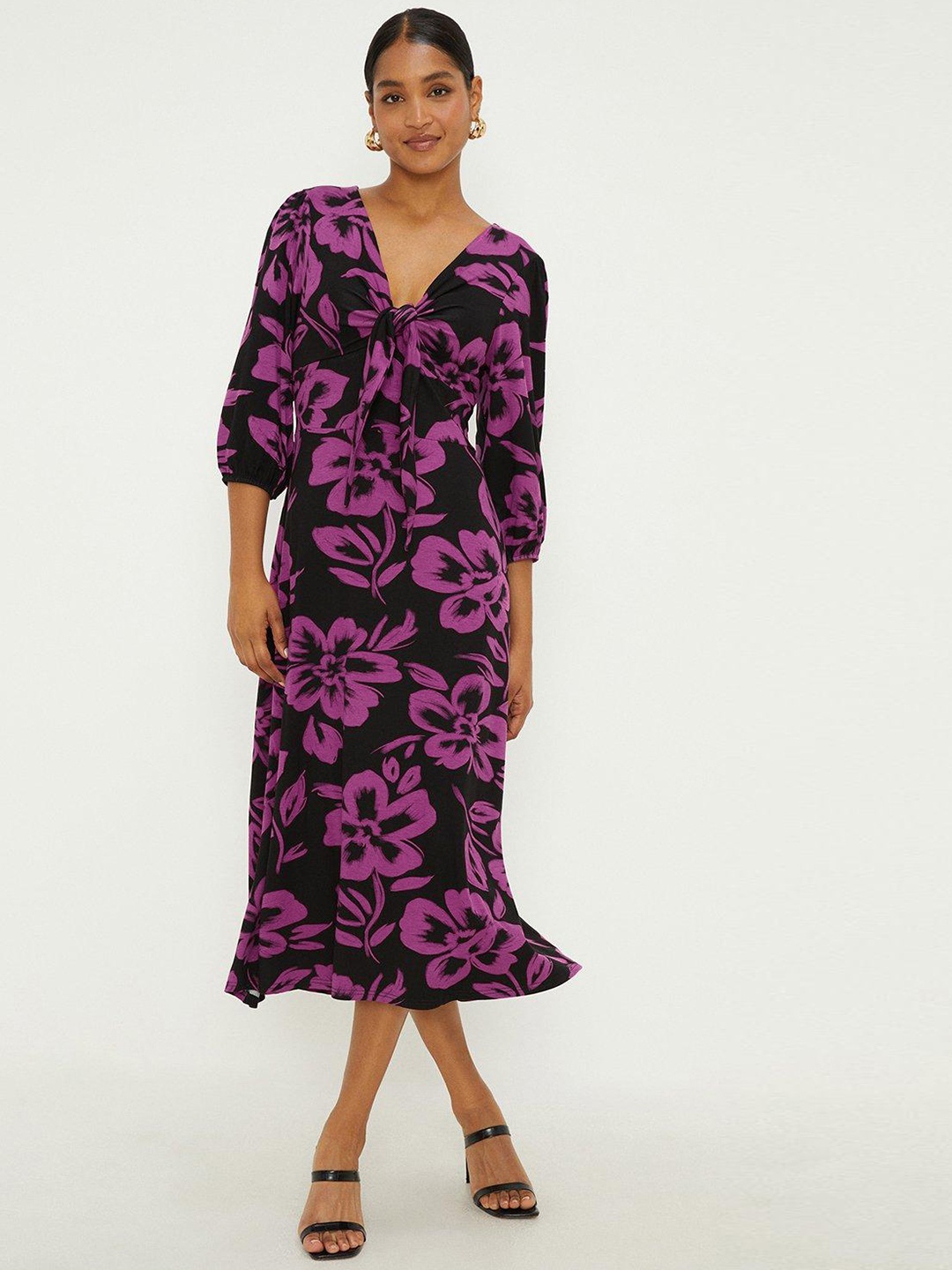 

DOROTHY PERKINS Floral Print A-Line Midi Dress, Black