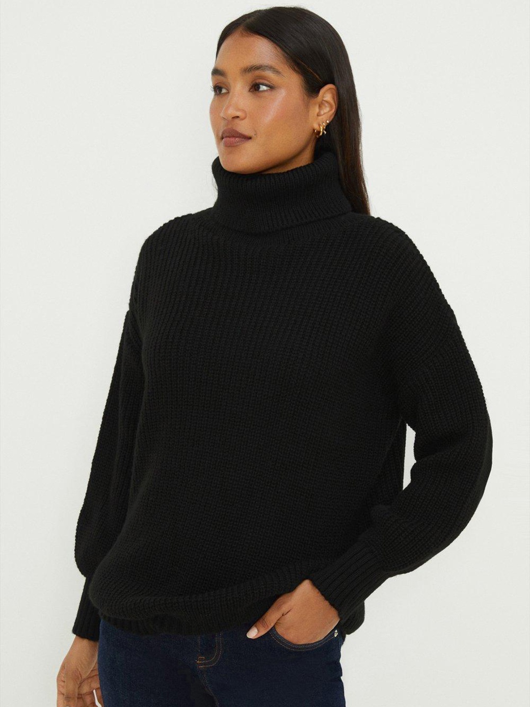 

DOROTHY PERKINS Longline Self Design Pullover, Black