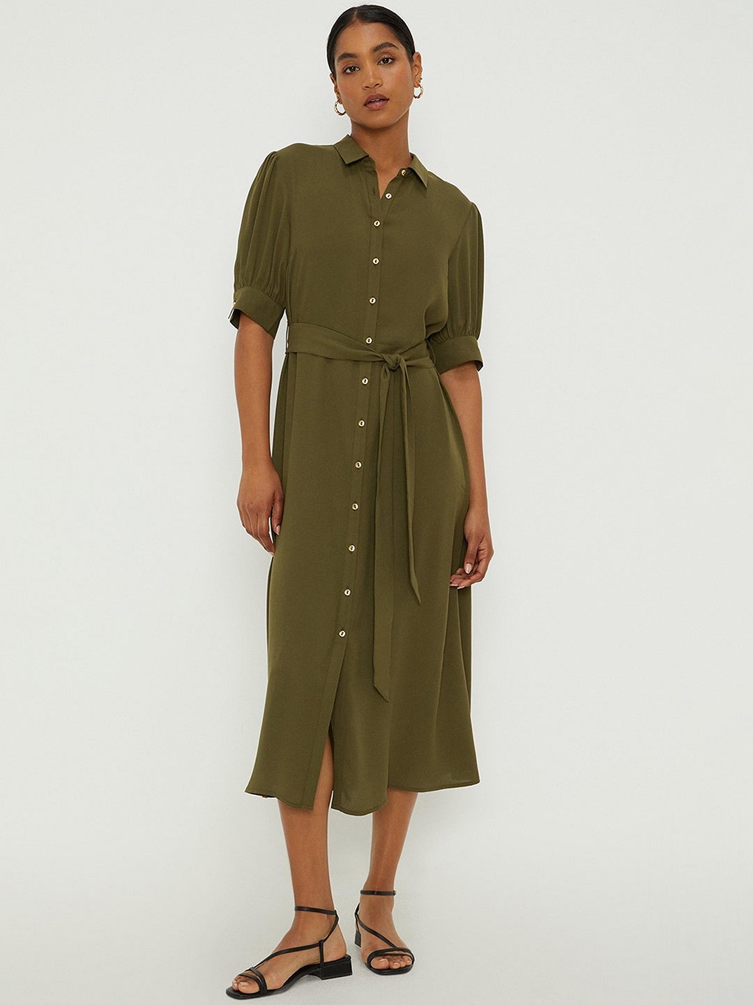 

DOROTHY PERKINS Shirt Midi Dress with Belt, Olive