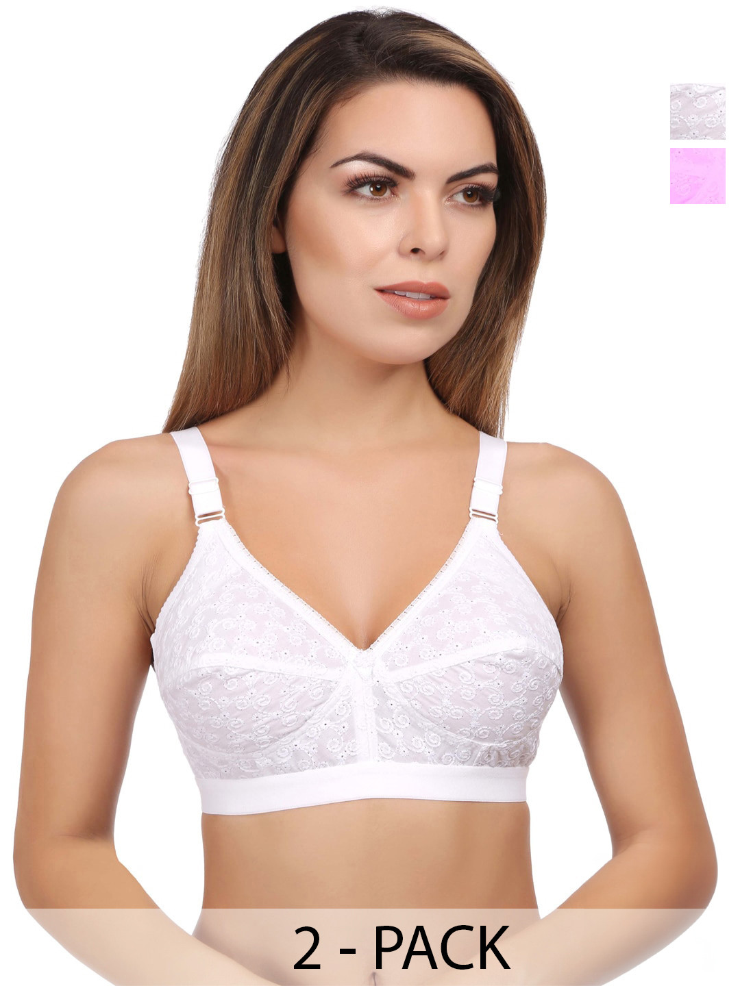 

Eve's Beauty Pack Of 2 Self design Full Coverage Non Padded Minimizer Bra With Side Shaper, White