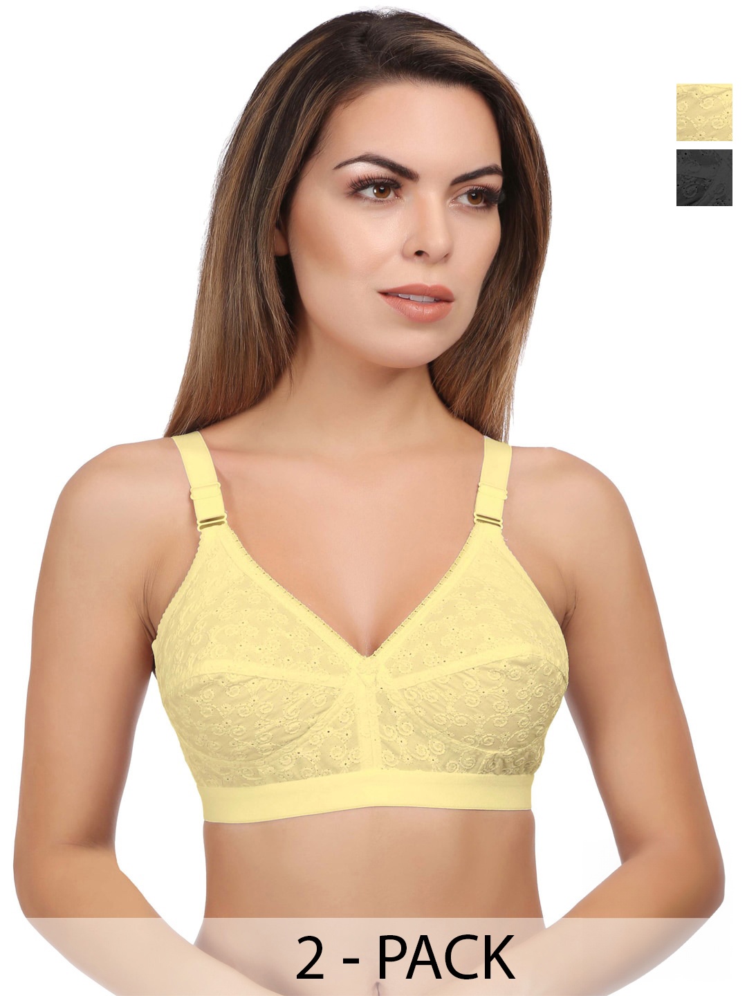 

Eve's Beauty Pack Of 2 Assorted Full Coverage Minimizer Bra With Side Shaper, Black