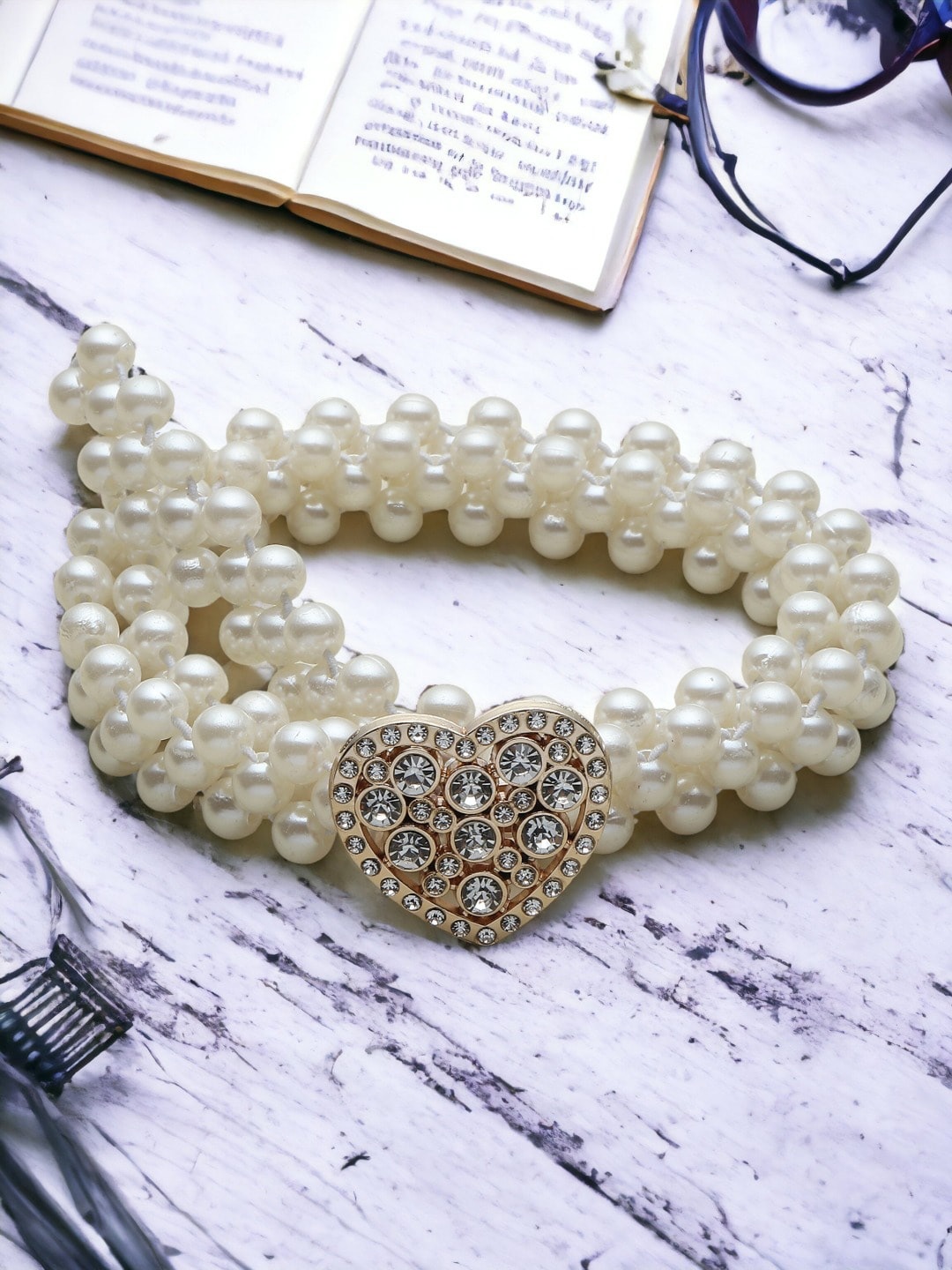 

DressBerry Women White Embellished Belt, Gold