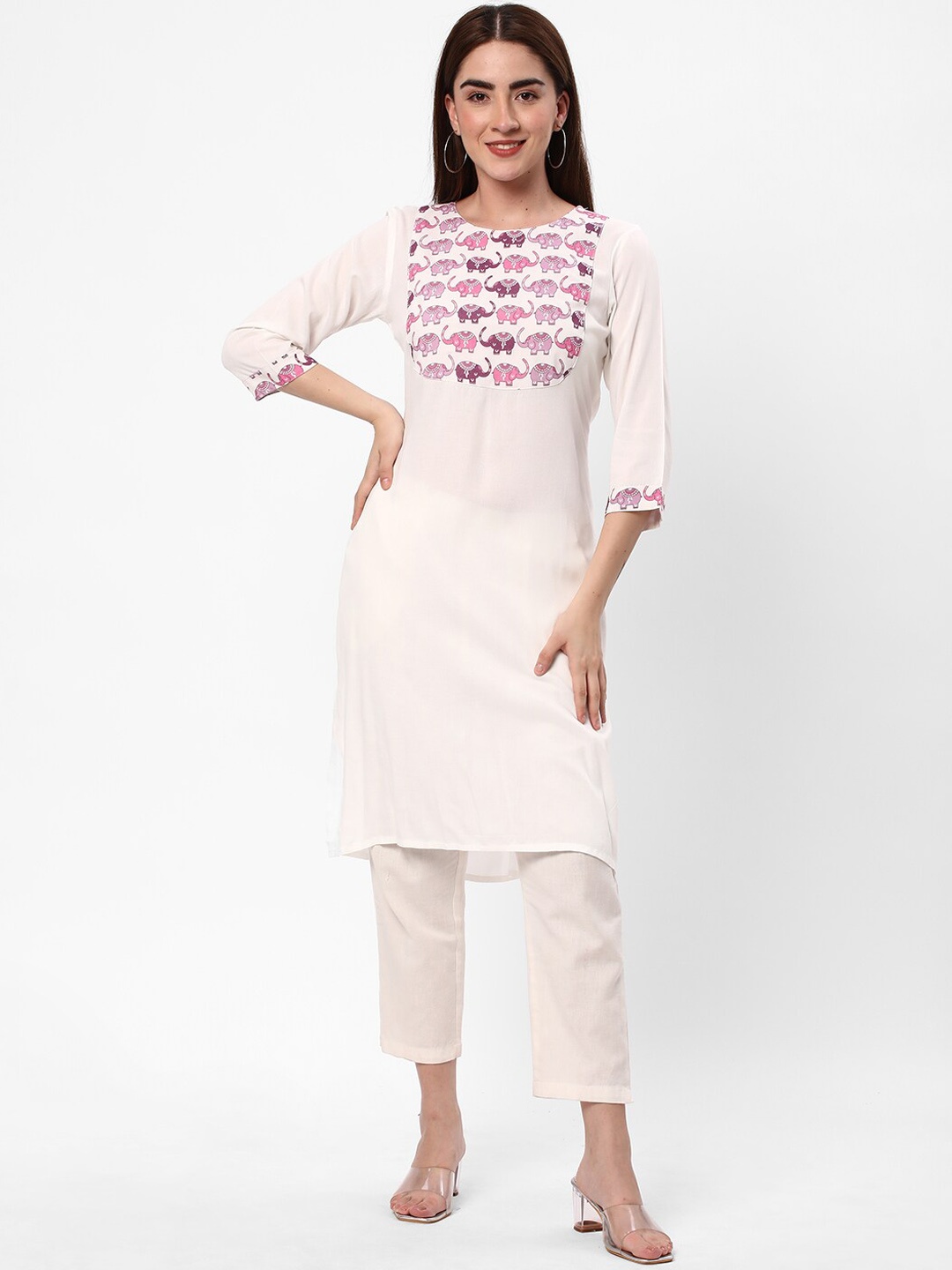 R&B Ethnic Motifs Printed Regular Kurta, White