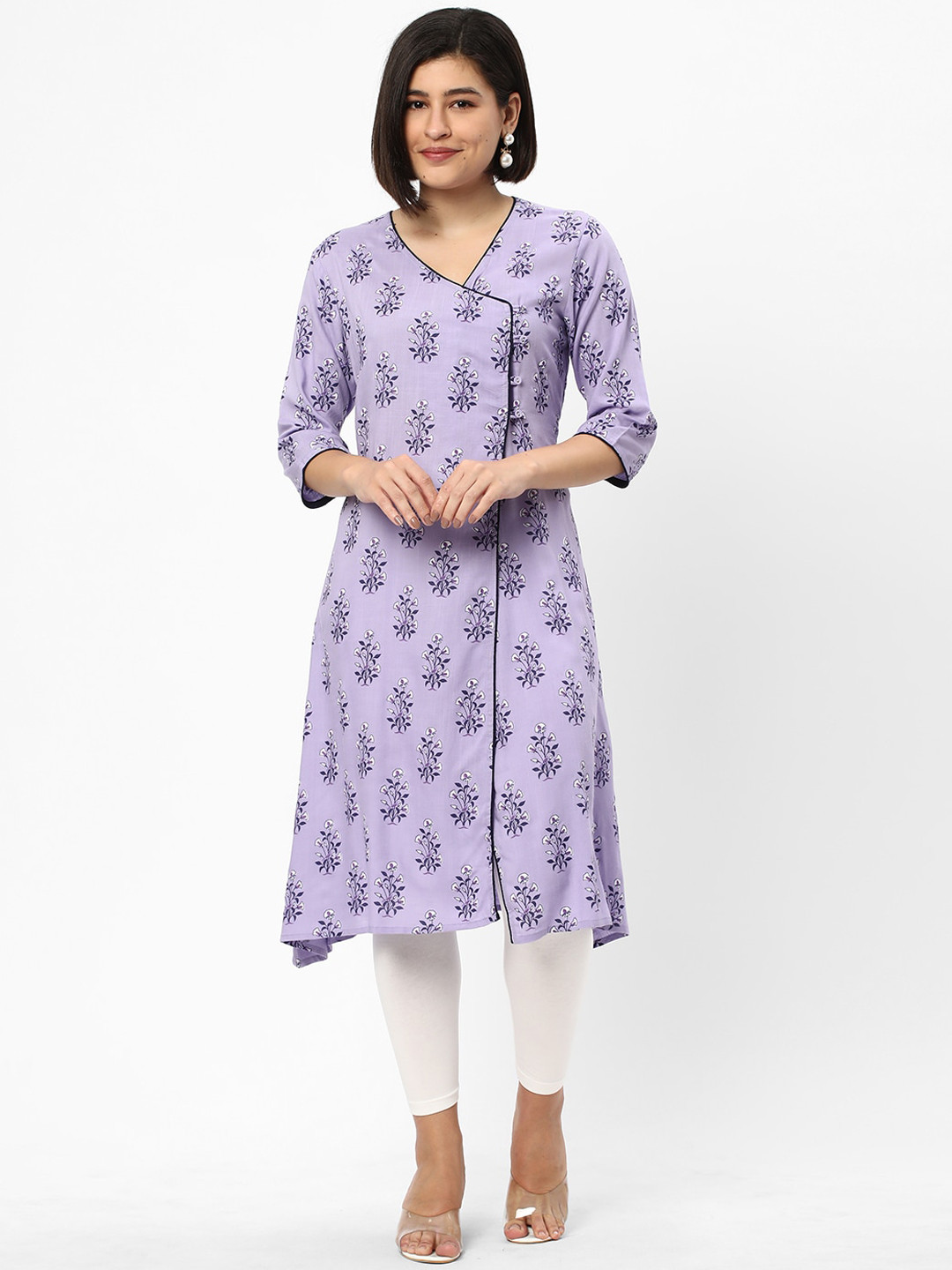 

R&B Ethnic Motifs Printed Angrakha Kurta, Purple