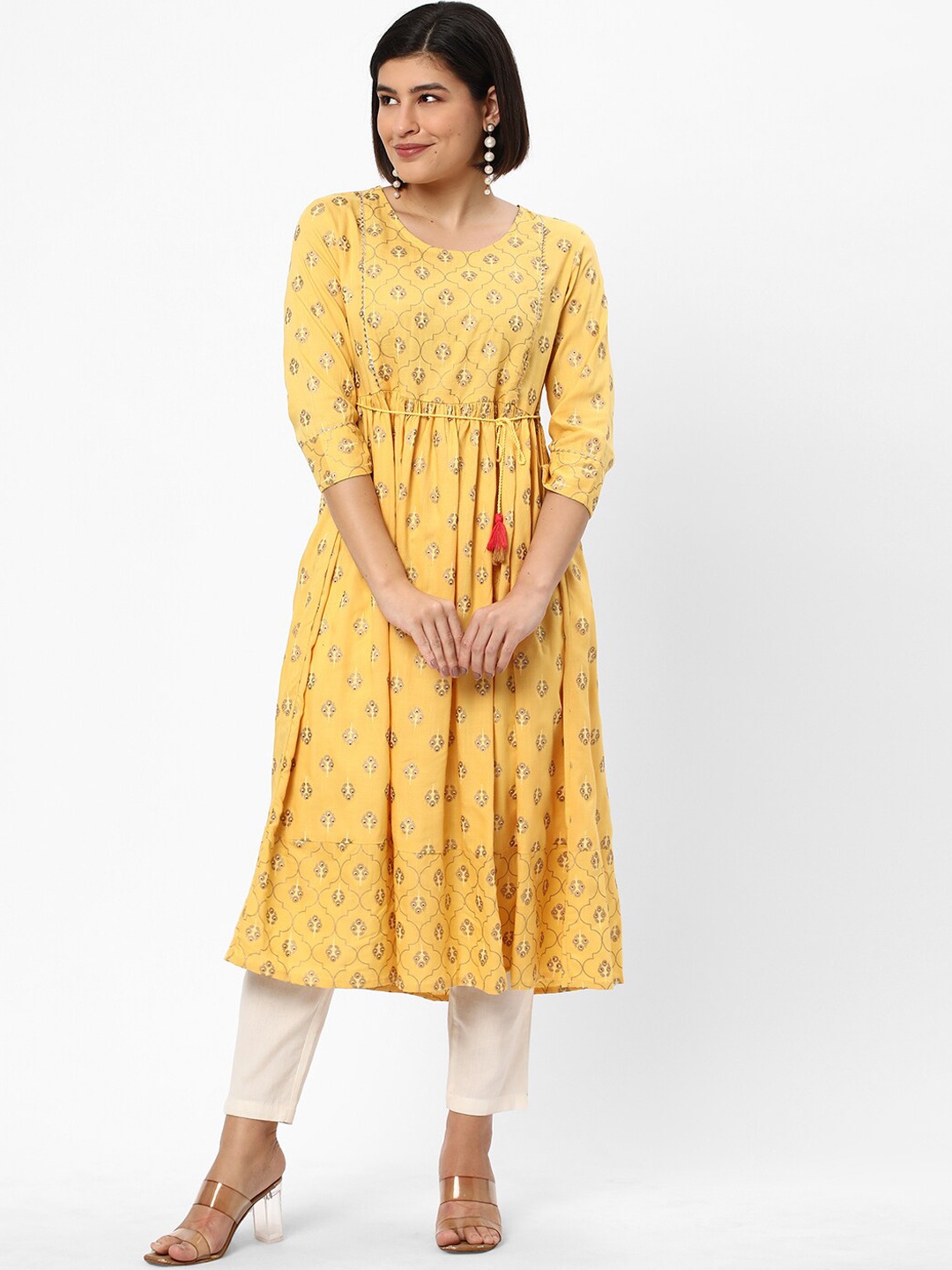

R&B Ethnic Motifs Printed Gotta Patti Anarkali Kurta, Yellow