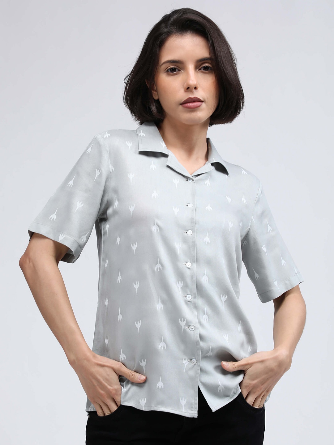 

IDK Conversational Printed Shirt Style Top, Grey